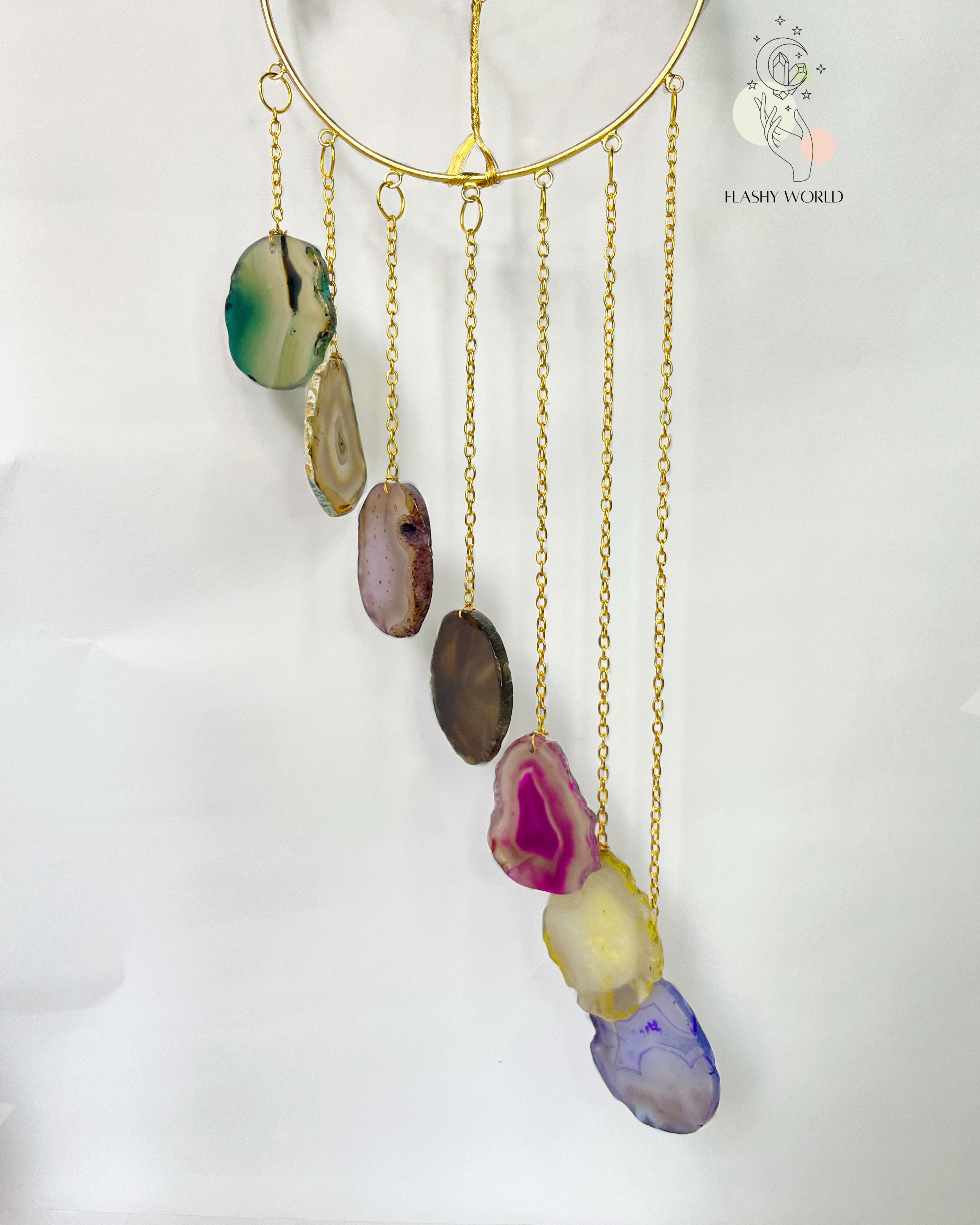 Handmade 7 Chakra Tree of Life Wall Hanger with Agate Coaster Plates | Healing Energy Decor & Gift