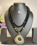 Layered Black Obsidian Necklace with Gold-Plated Agate Pendant – Natural Stone Healing Jewelry for Protection & Style