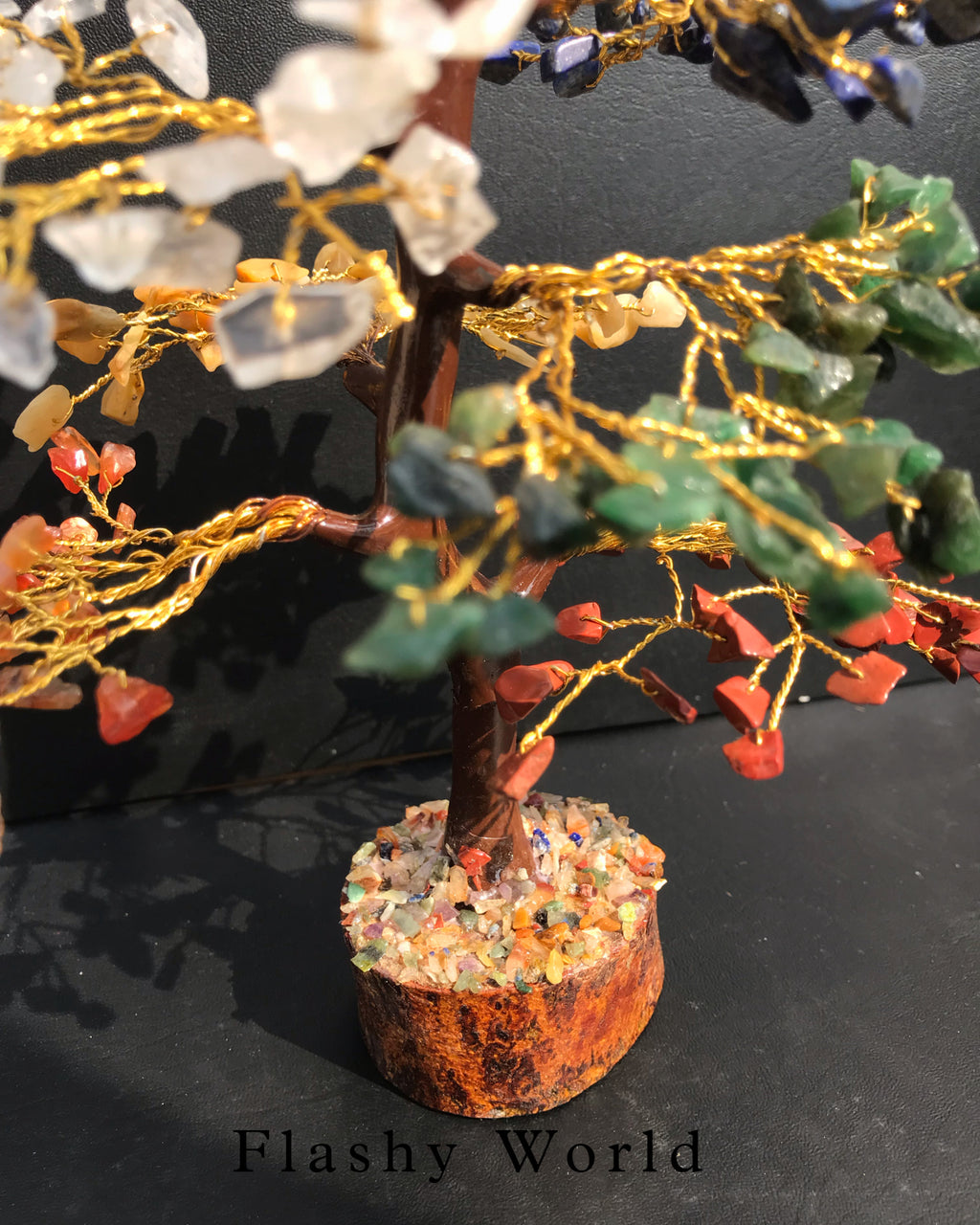 7 Chakra Gemstone Tree (300 Beads) with Wooden Base | Handmade Crystal Energy Tree for Positivity & Healing Décor