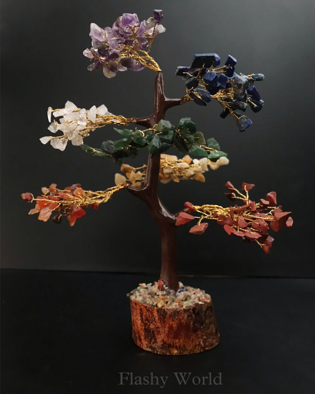 7 Chakra Gemstone Tree (300 Beads) with Wooden Base | Handmade Crystal Energy Tree for Positivity & Healing Décor