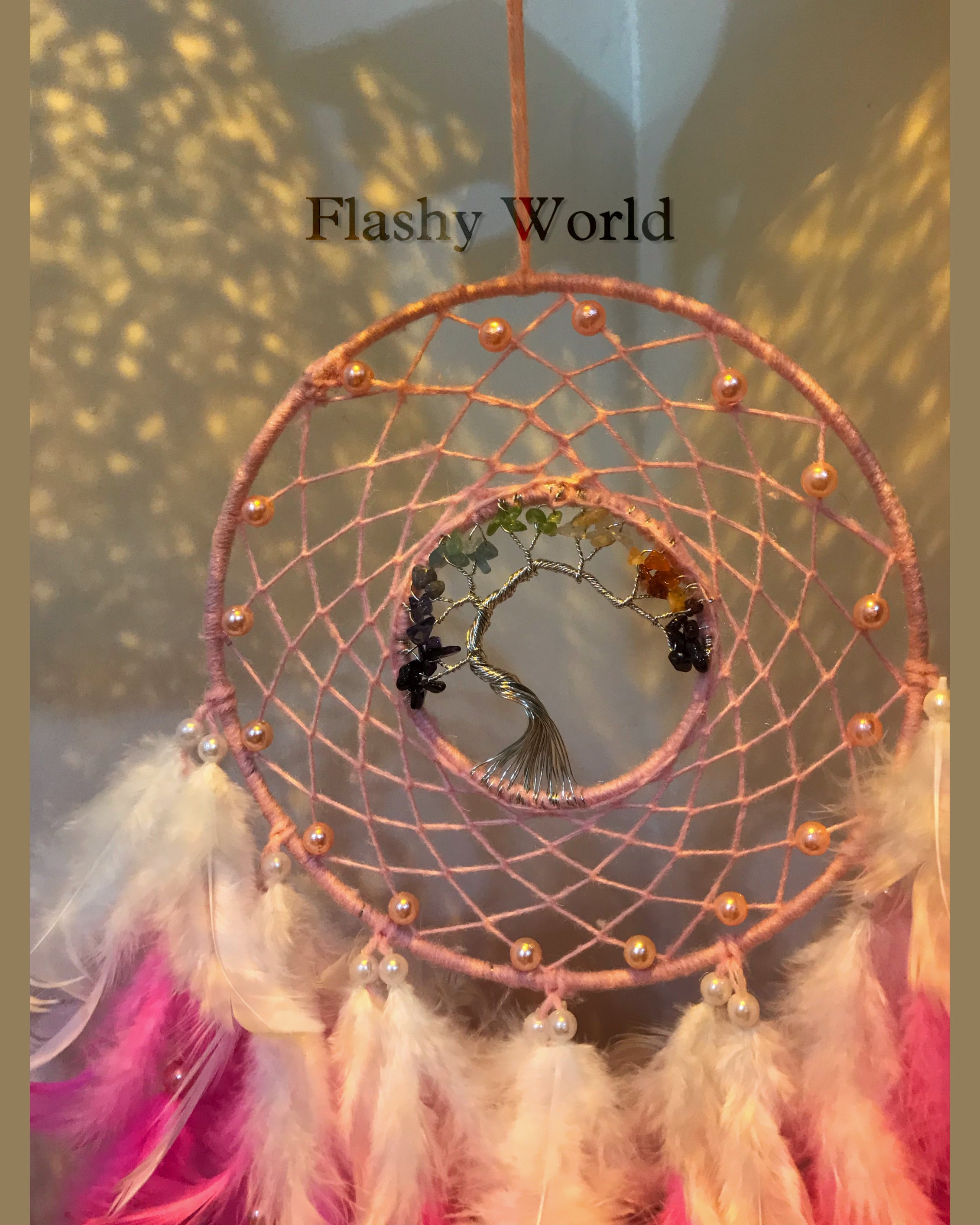 7 Chakra Tree of Life Dreamcatcher with Natural Feathers – Pink Aesthetic Wall Hanging for Positive Energy, Good Sleep & Home Décor Gift