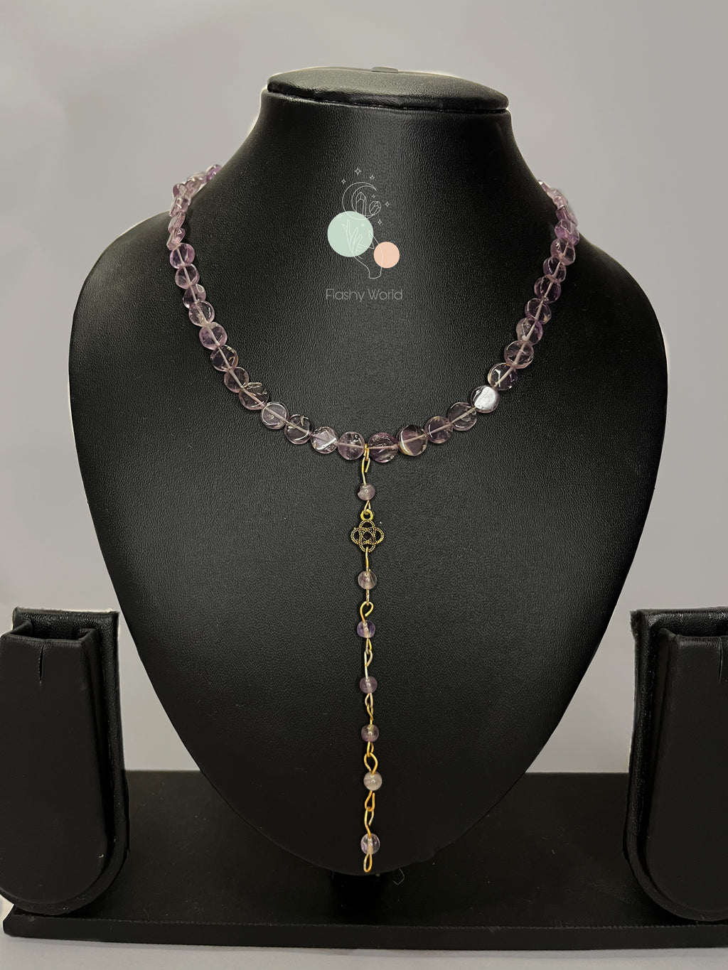 Amethyst Coin Shape Necklace with Gold Chain | Lightweight Healing Crystal Necklace for Women | Handmade Jewelry India