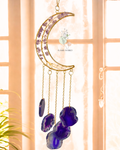 Handmade Amethyst Moon Tree Wall Hanger with Agate Coaster Plates | Crystal Wind Chime for Home Decor, Healing & Gifting