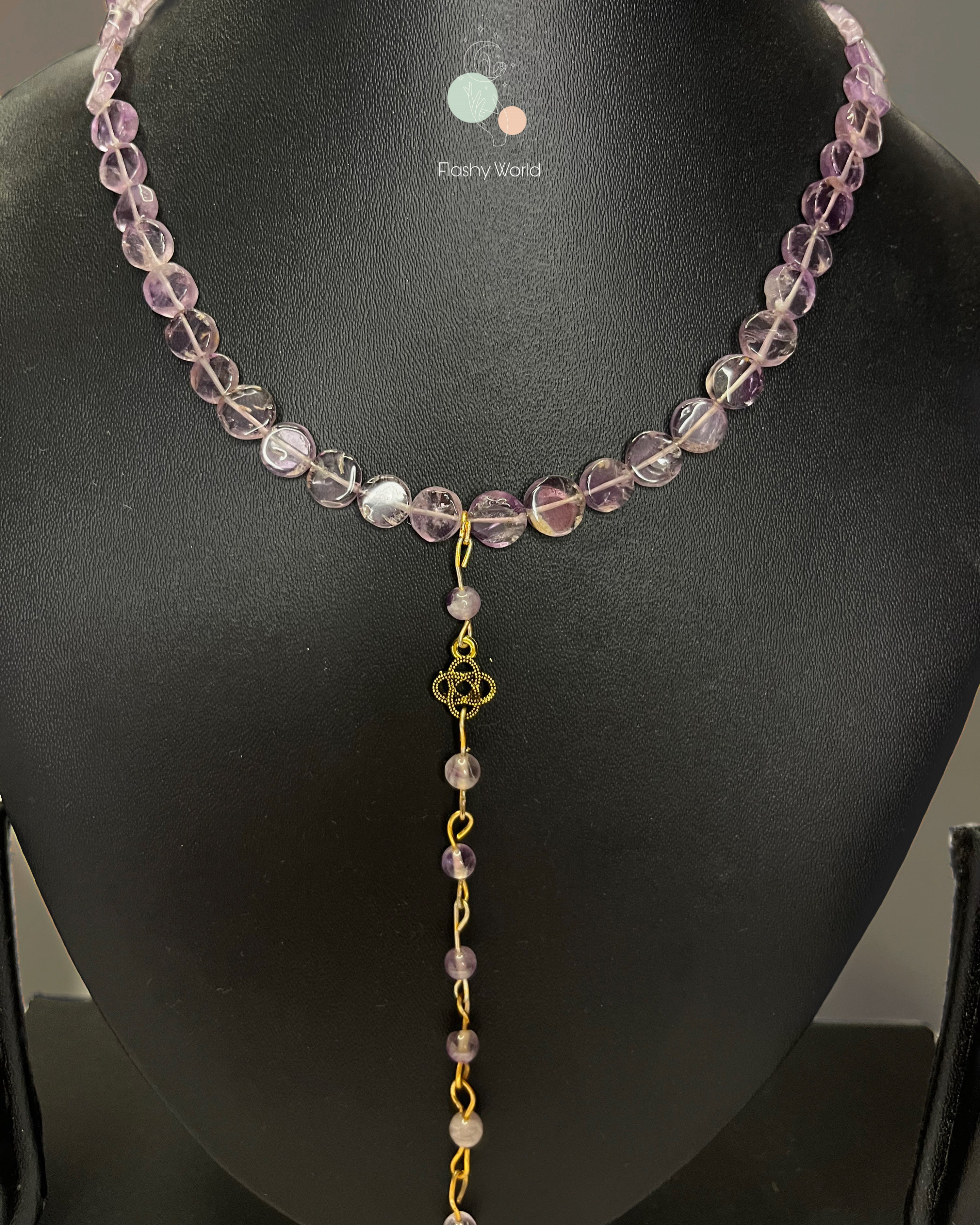 Amethyst Coin Shape Necklace with Gold Chain | Lightweight Healing Crystal Necklace for Women | Handmade Jewelry India