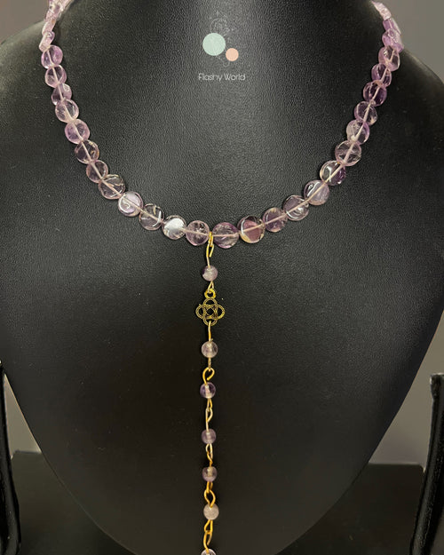 Amethyst Coin Shape Necklace with Gold Chain | Lightweight Healing Crystal Necklace for Women | Handmade Jewelry India