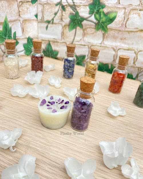 Amethyst Mini Candle + Pocket Crystal Bottle — Rose-scented Votive & Amethyst Tumble Gift Set