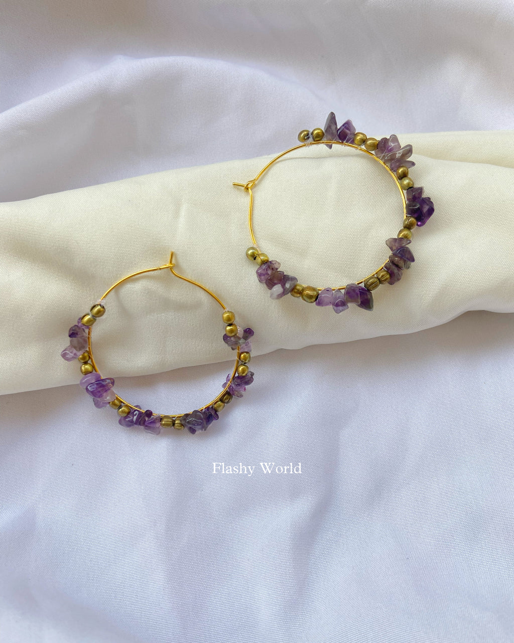 Handmade Amethyst Chip Beads Hoop Earrings | Natural Amethyst Crystal Earrings for Girls & Women
