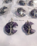 Amethyst Moon Pendant with Silver Wire Wrap + Free Silver Chain