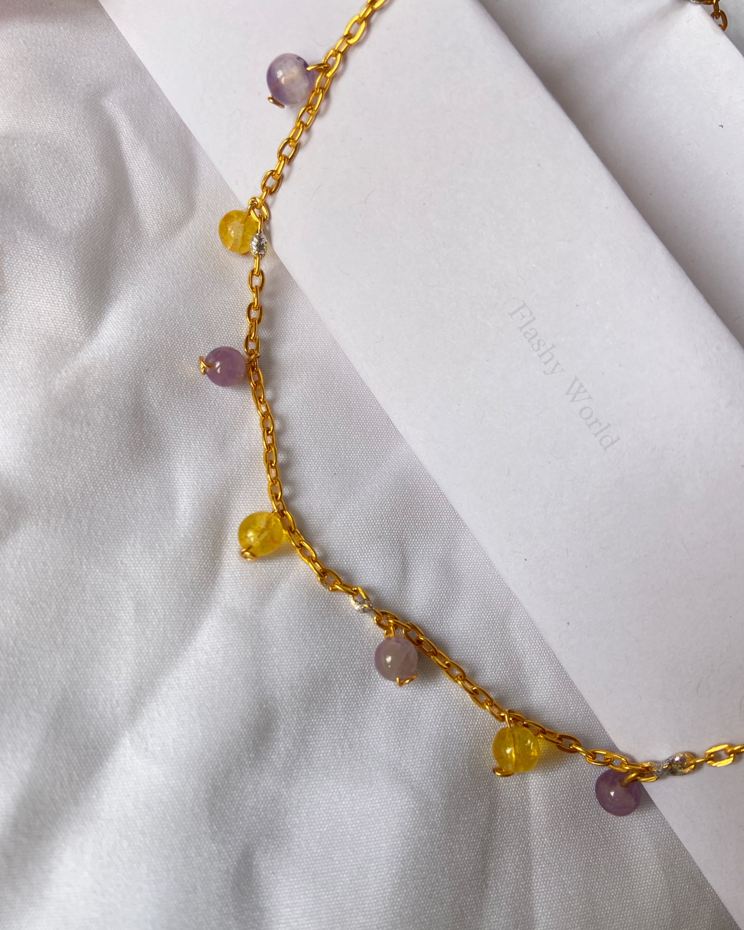 Handmade Citrine & Amethyst Minimal Necklace on Lifetime Golden Chain | Natural Crystal Necklace for Wealth, Calm & Positive Energy