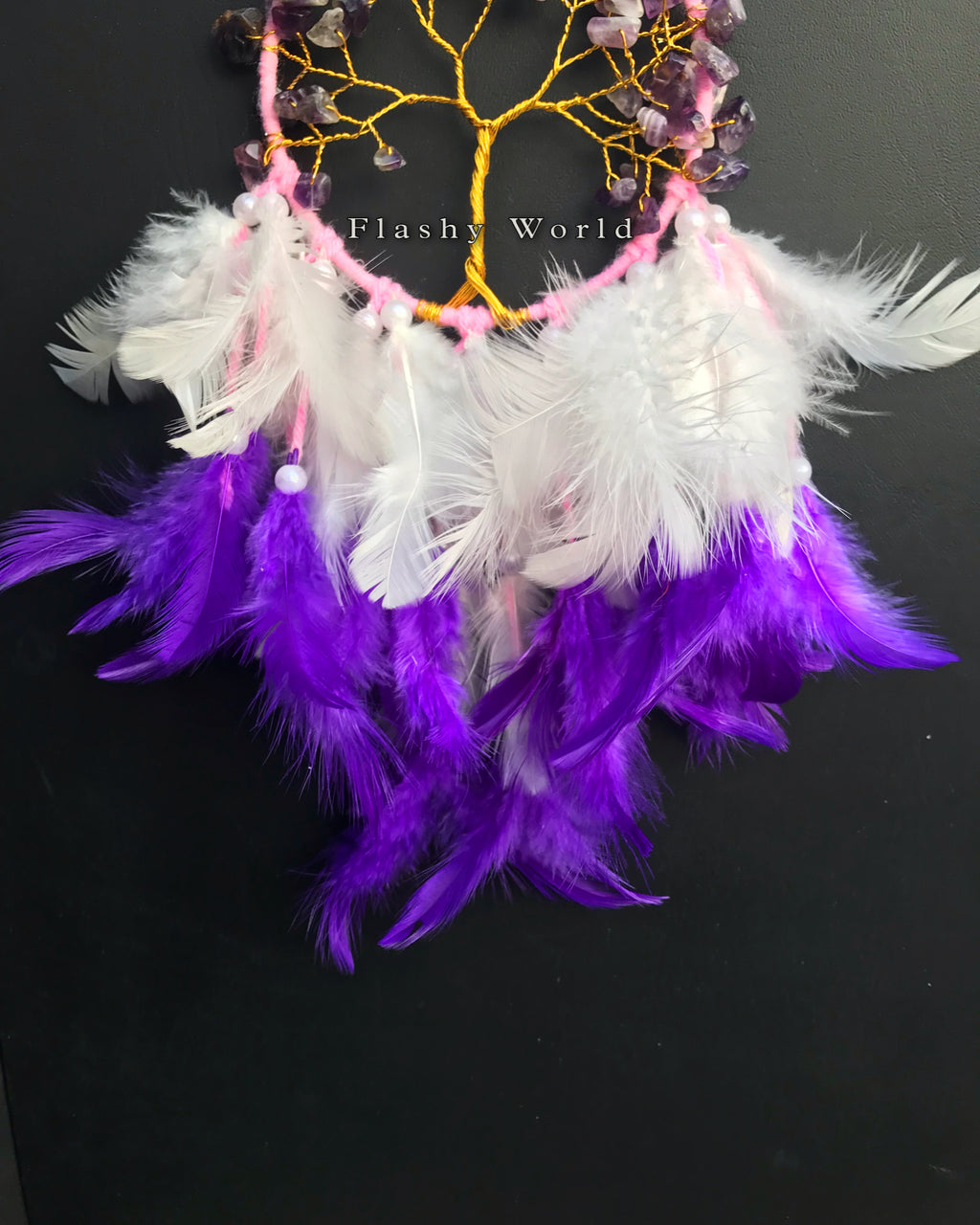 Handmade Amethyst Dream Catcher for Car – Natural Crystal Mini Dream Catcher with Real Feathers