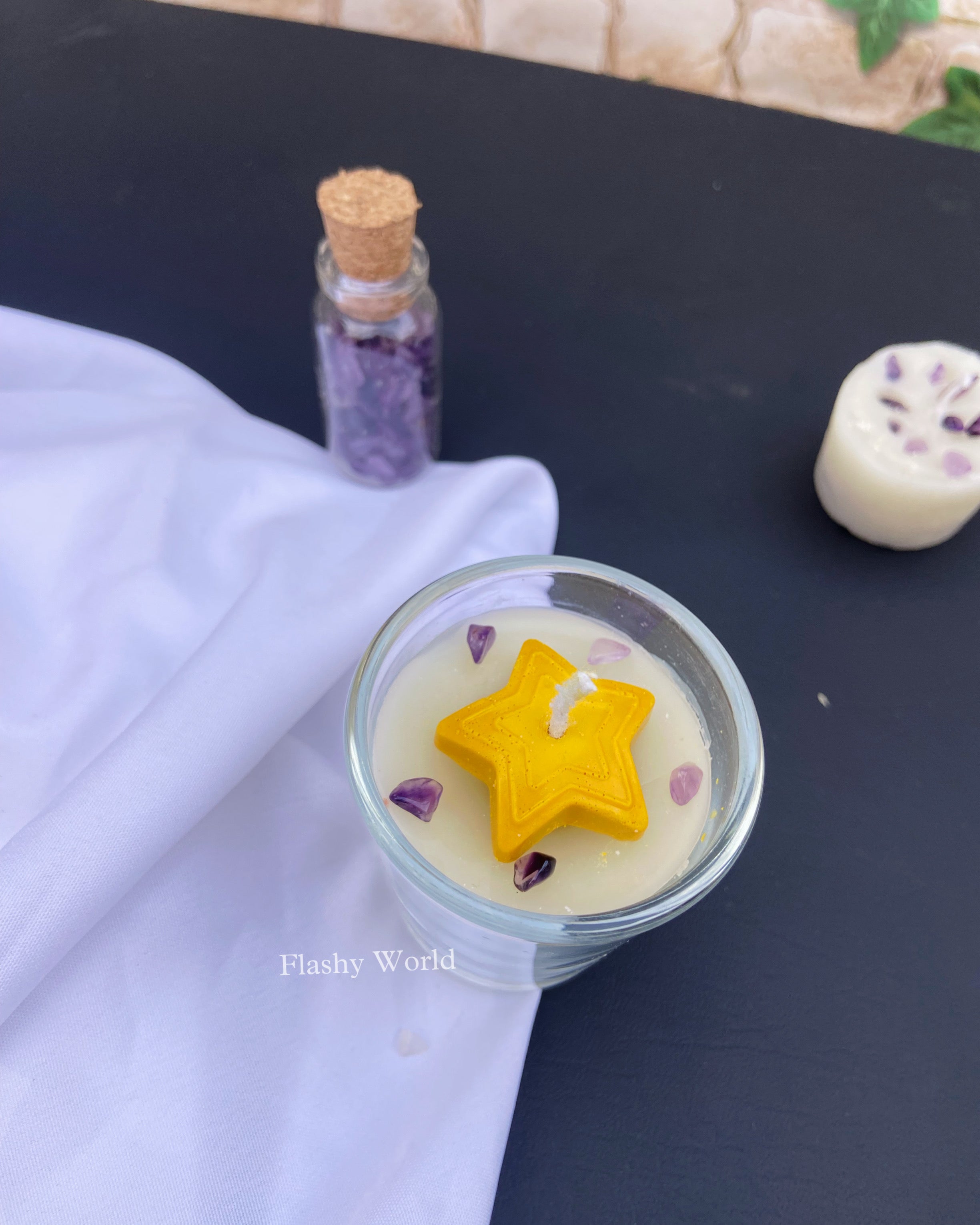 Rose Scented Amethyst Crystal Candle | Star Top Shot-Cup Candle for Meditation, Birthstone Gift & Room Decor