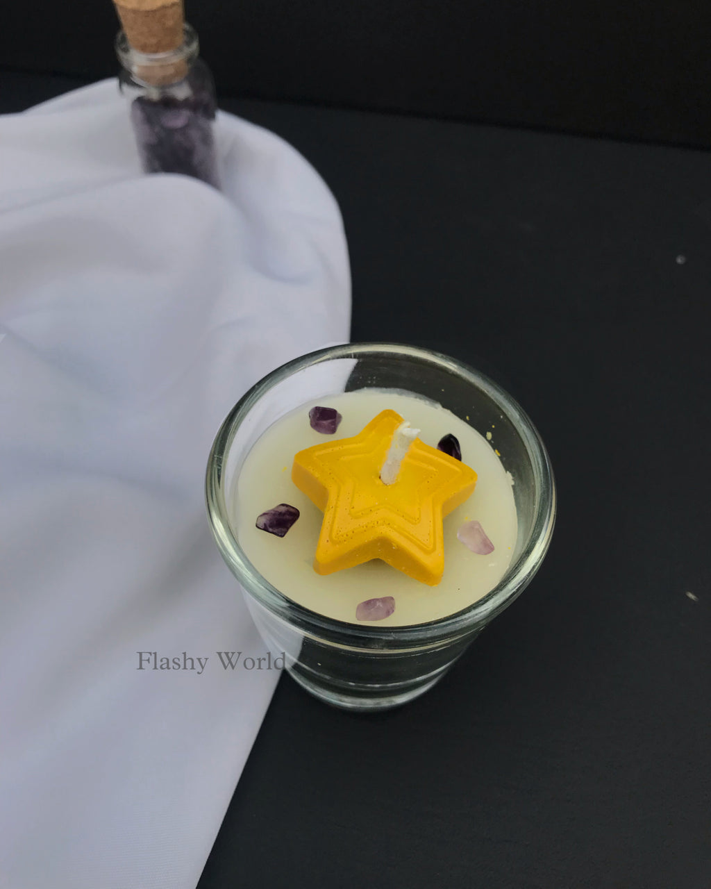 Rose Scented Amethyst Crystal Candle | Star Top Shot-Cup Candle for Meditation, Birthstone Gift & Room Decor