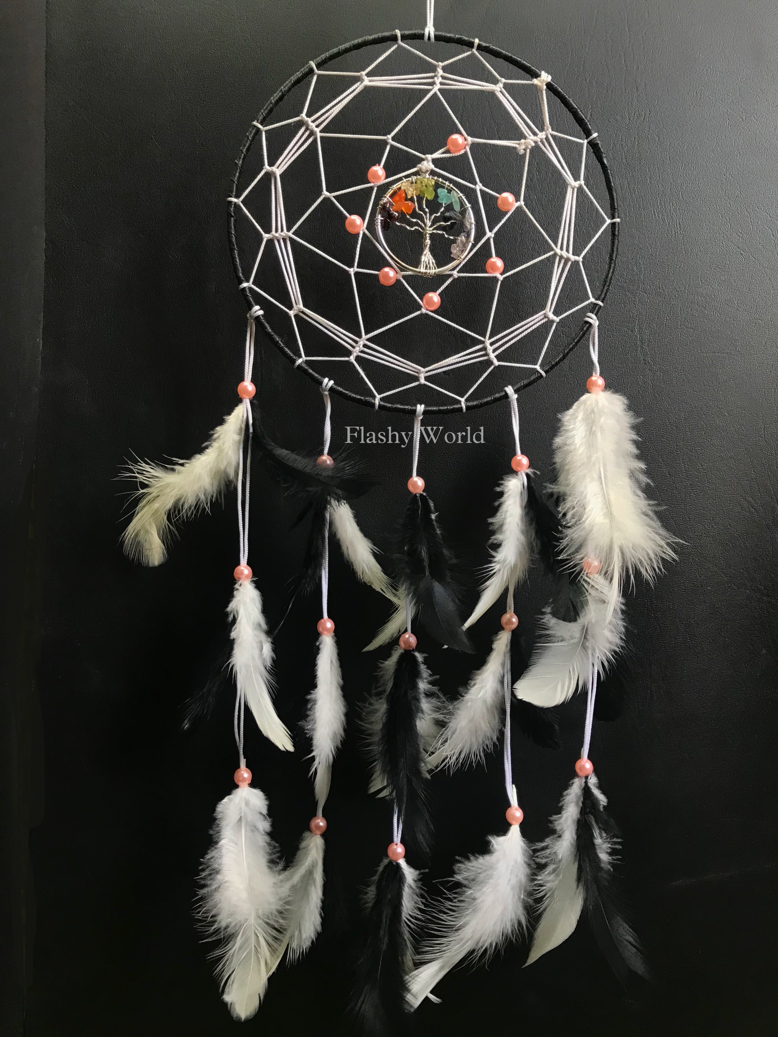 Handmade 7 Chakra Dreamcatcher with Tree of Life Pendant | Natural Feather Wall Hanging for Home Décor & Gifting