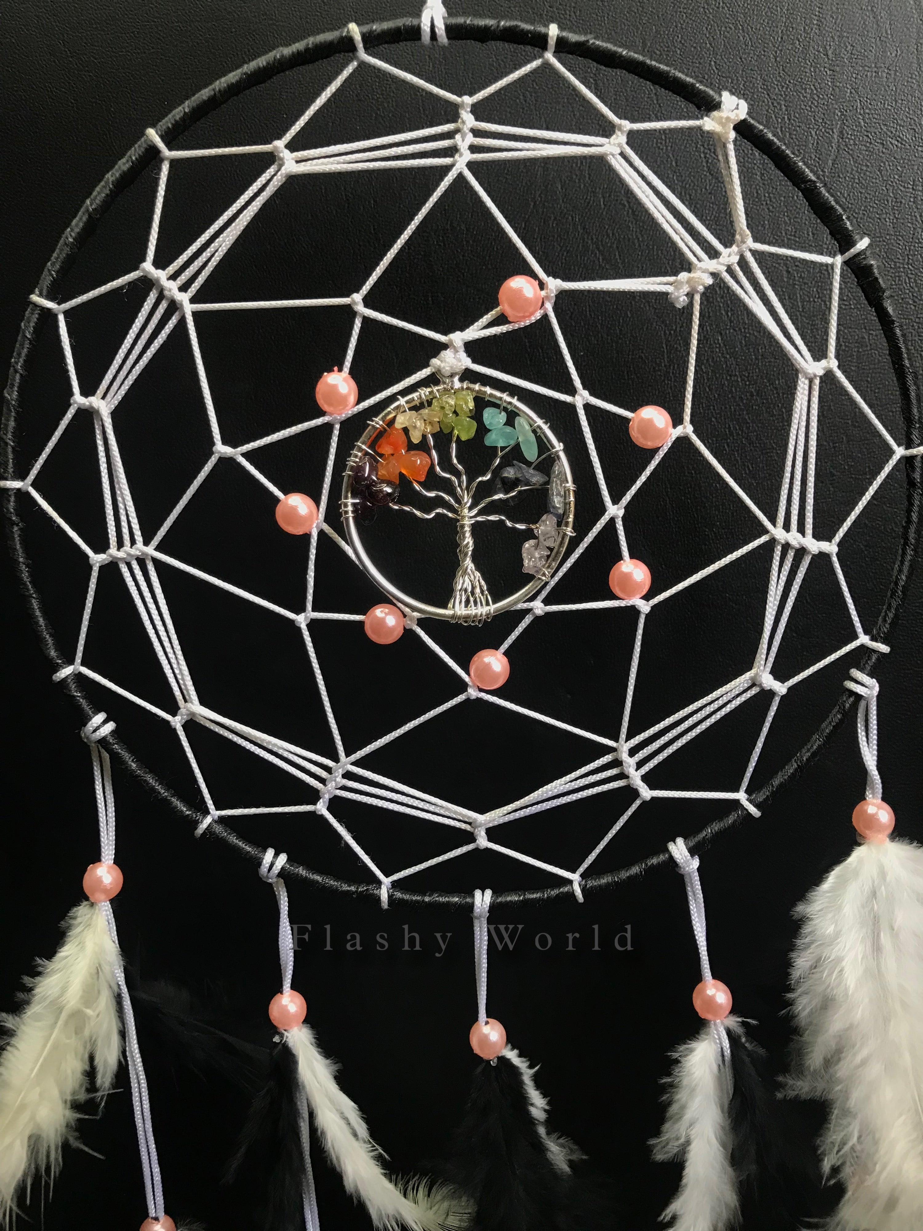 Handmade 7 Chakra Dreamcatcher with Tree of Life Pendant | Natural Feather Wall Hanging for Home Décor & Gifting
