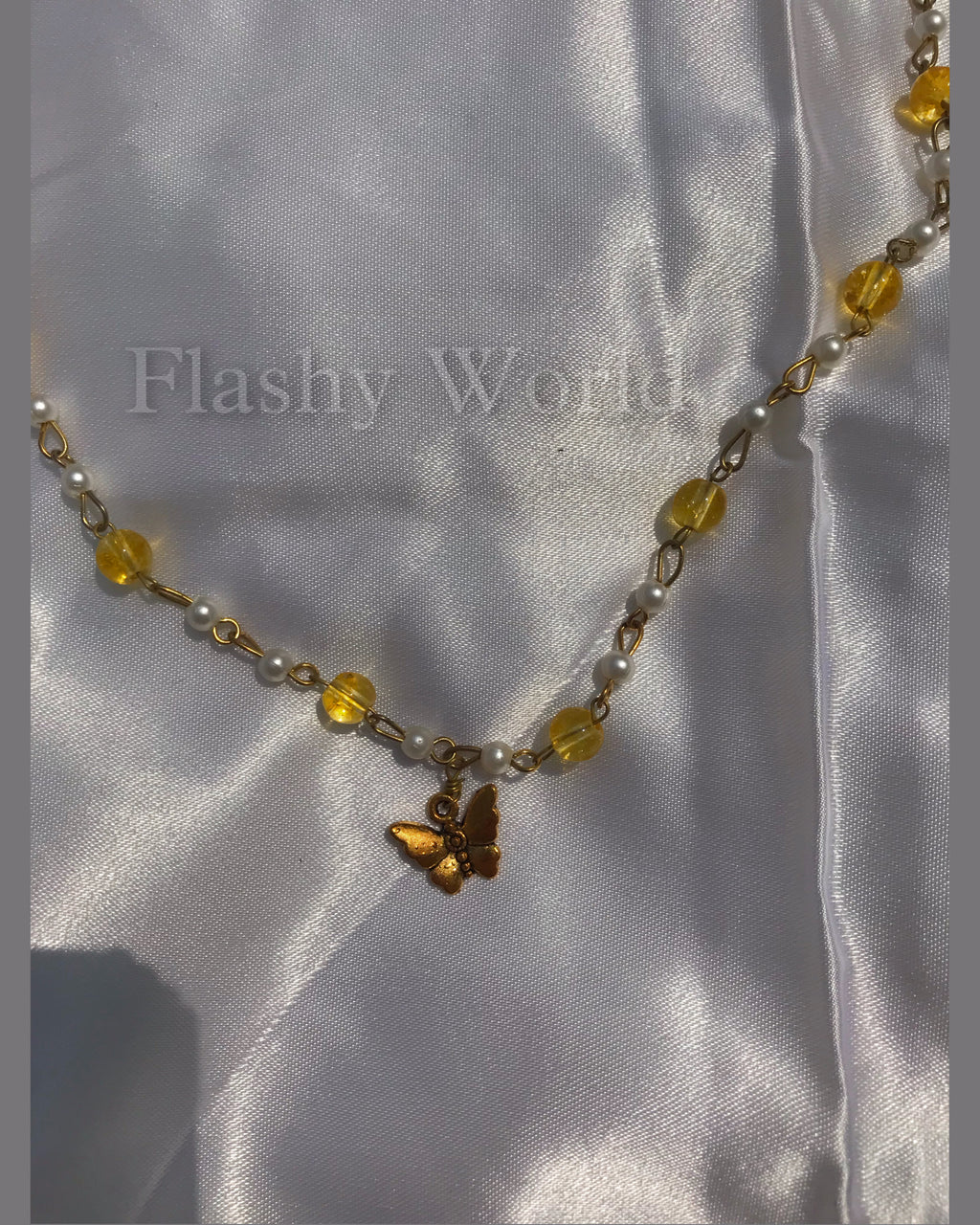 Handmade Citrine & Pearl Butterfly Charm Necklace – Minimal Aesthetic Girl’s Necklace | Golden Butterfly Pendant | Lightweight Floral Necklace for Everyday Wear