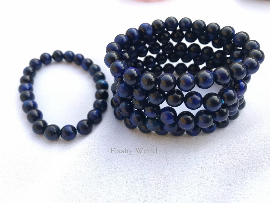 Blue Tiger’s Eye Beaded Bracelet — Natural Blue Tiger Eye Gemstone | Focus, Confidence & Protection Bracelet