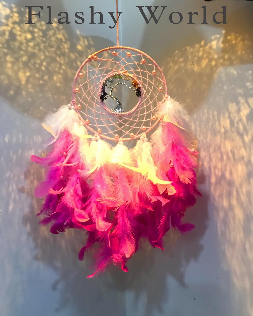 7 Chakra Tree of Life Dreamcatcher with Natural Feathers – Pink Aesthetic Wall Hanging for Positive Energy, Good Sleep & Home Décor Gift