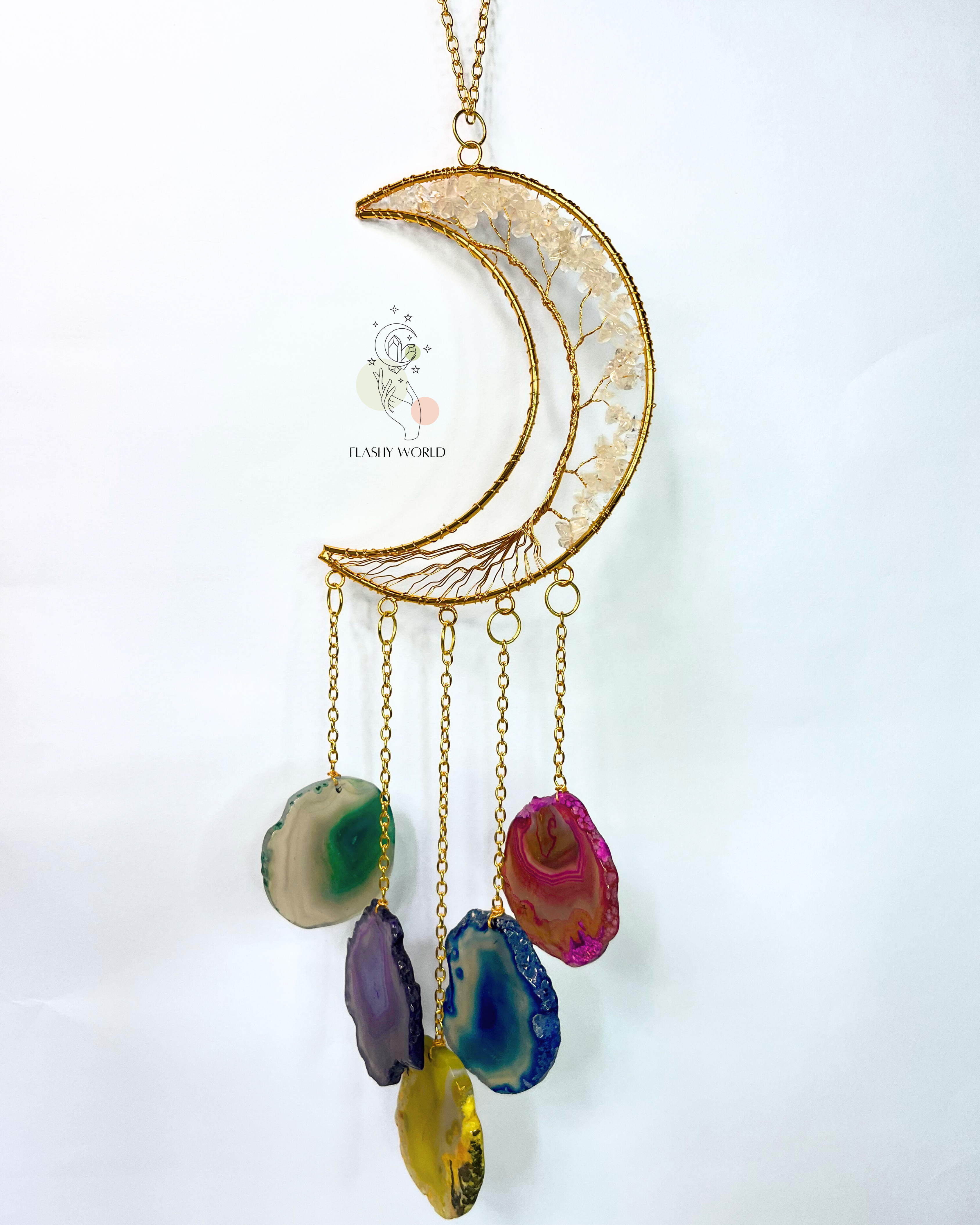 Clear Quartz Crystal Multi-Colour Plate Wall Hanging – Positive Energy Decor