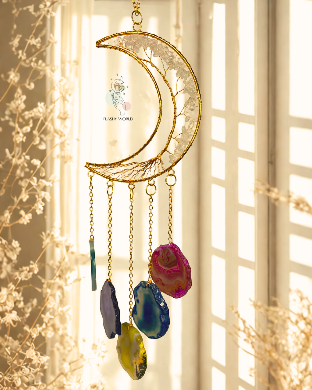 Clear Quartz Crystal Multi-Colour Plate Wall Hanging – Positive Energy Decor