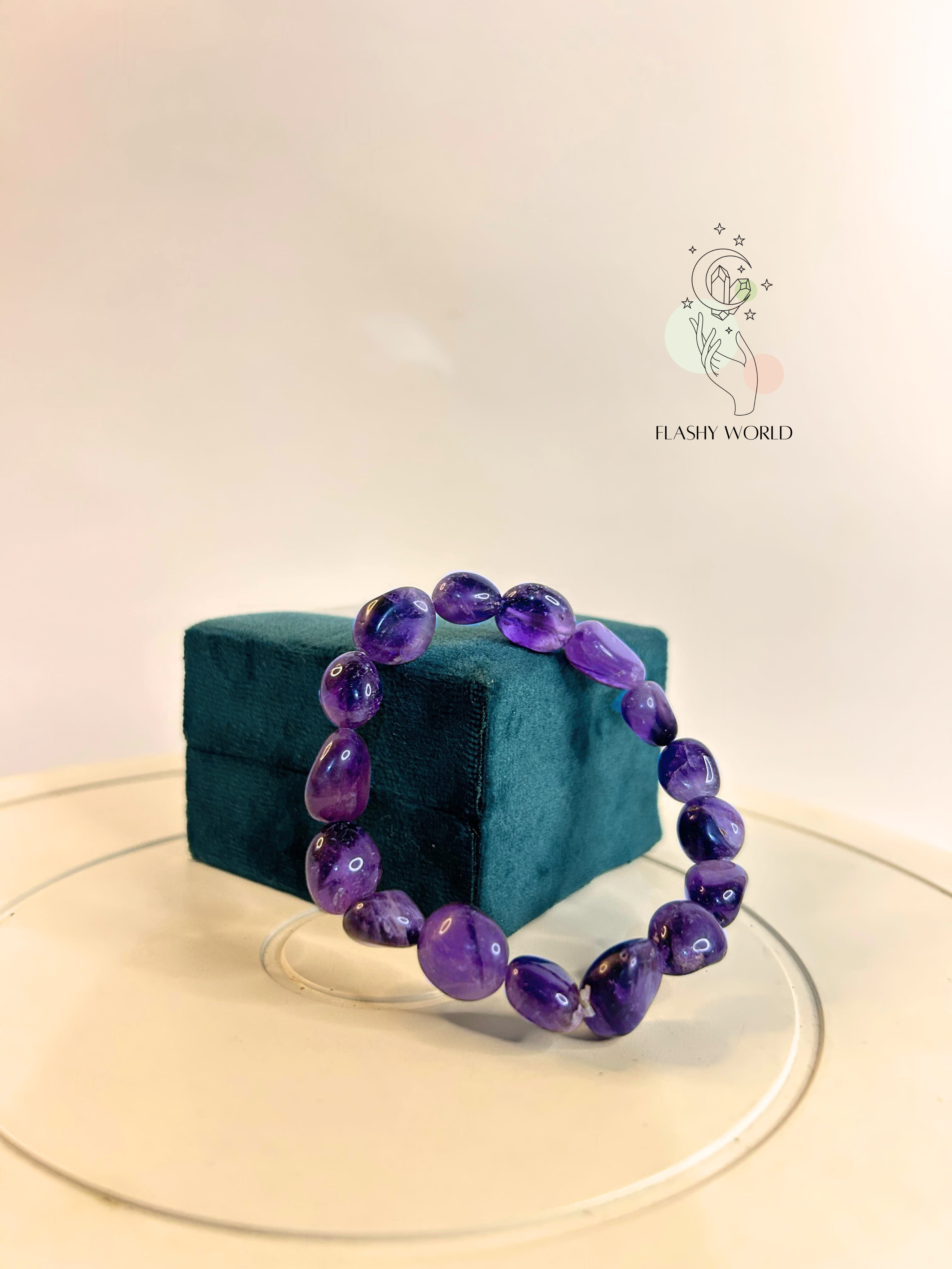 Handmade Amethyst Tumble Stone Bracelet – Natural Crystal Healing Bracelet for Men & Women