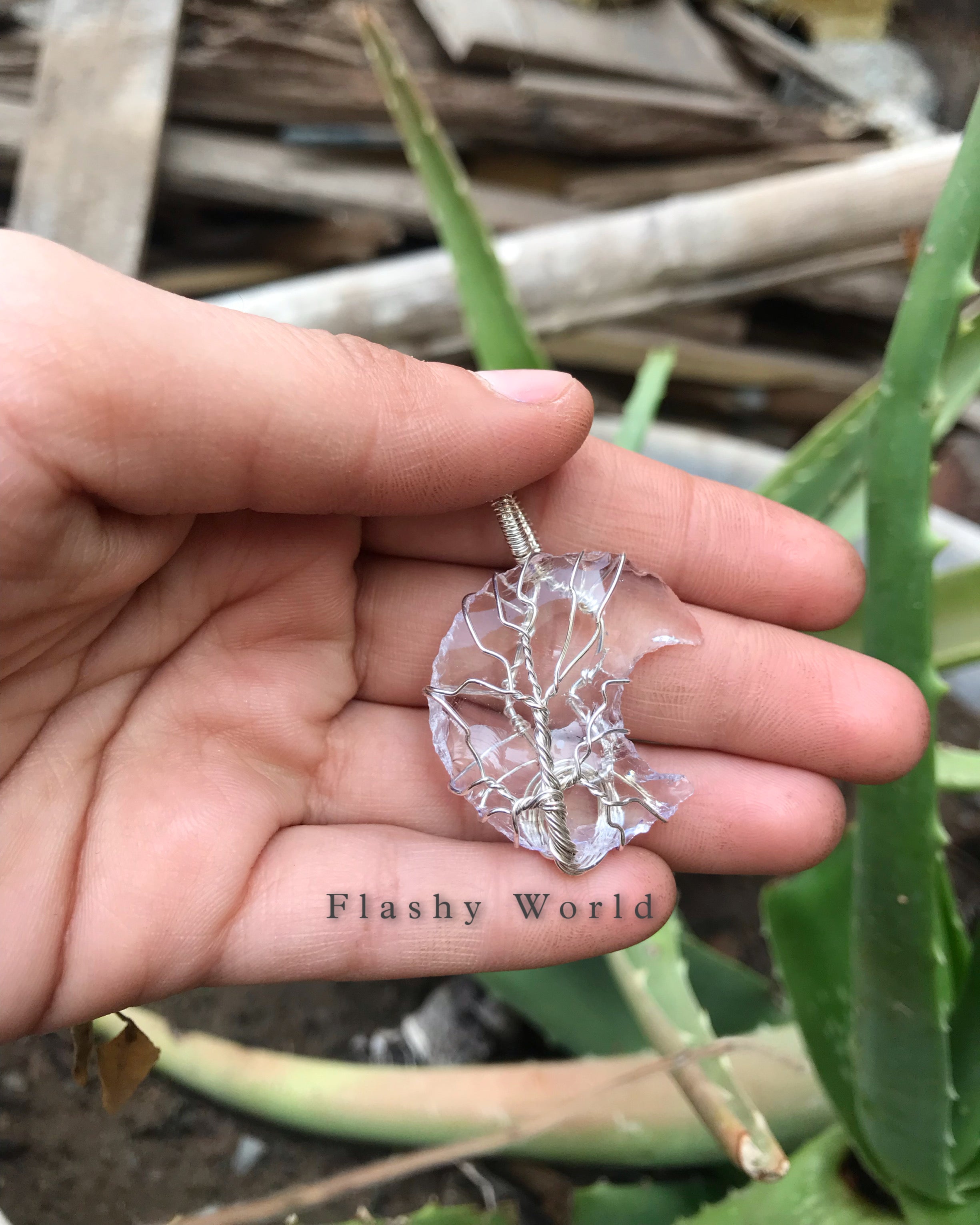 Clear Quartz Moon Pendant – Silver Wire Wrapped | Natural Crystal Necklace with Free Chain