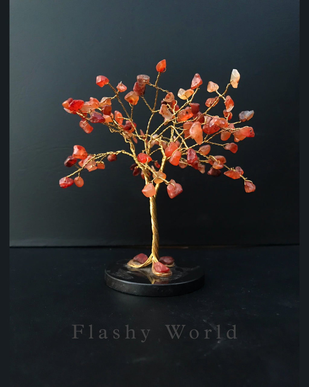 100 Beads Carnelian Crystal Tree with Black Agate Base – Dream Hanger for Positivity, Energy & Good Vibes