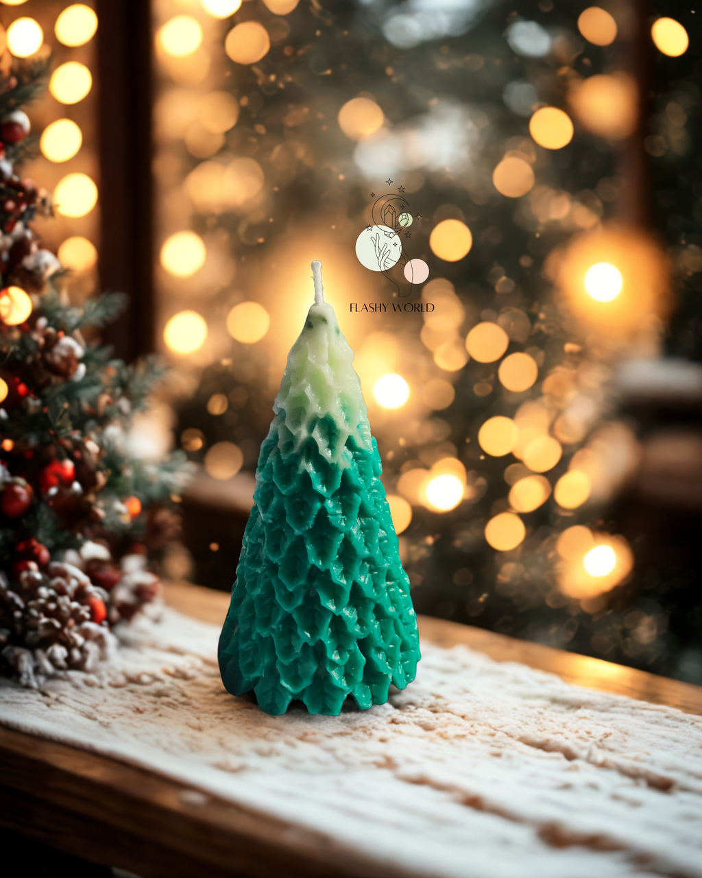 Green Jade Crystal Christmas Tree Candle – Rose Scented | Crystal Reveal Candle for Christmas Gifting, Meditation & Home Décor