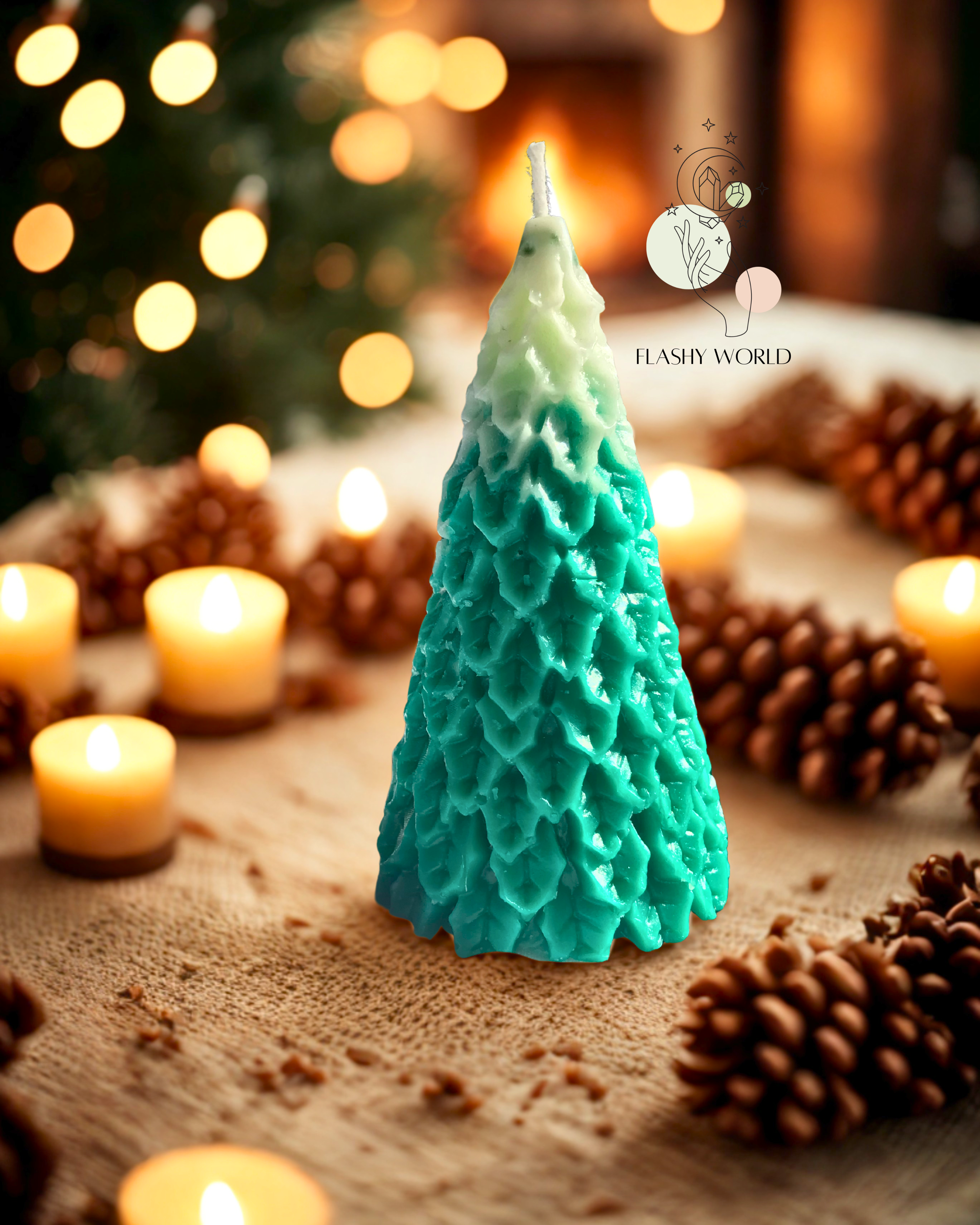Green Jade Crystal Christmas Tree Candle – Rose Scented | Crystal Reveal Candle for Christmas Gifting, Meditation & Home Décor