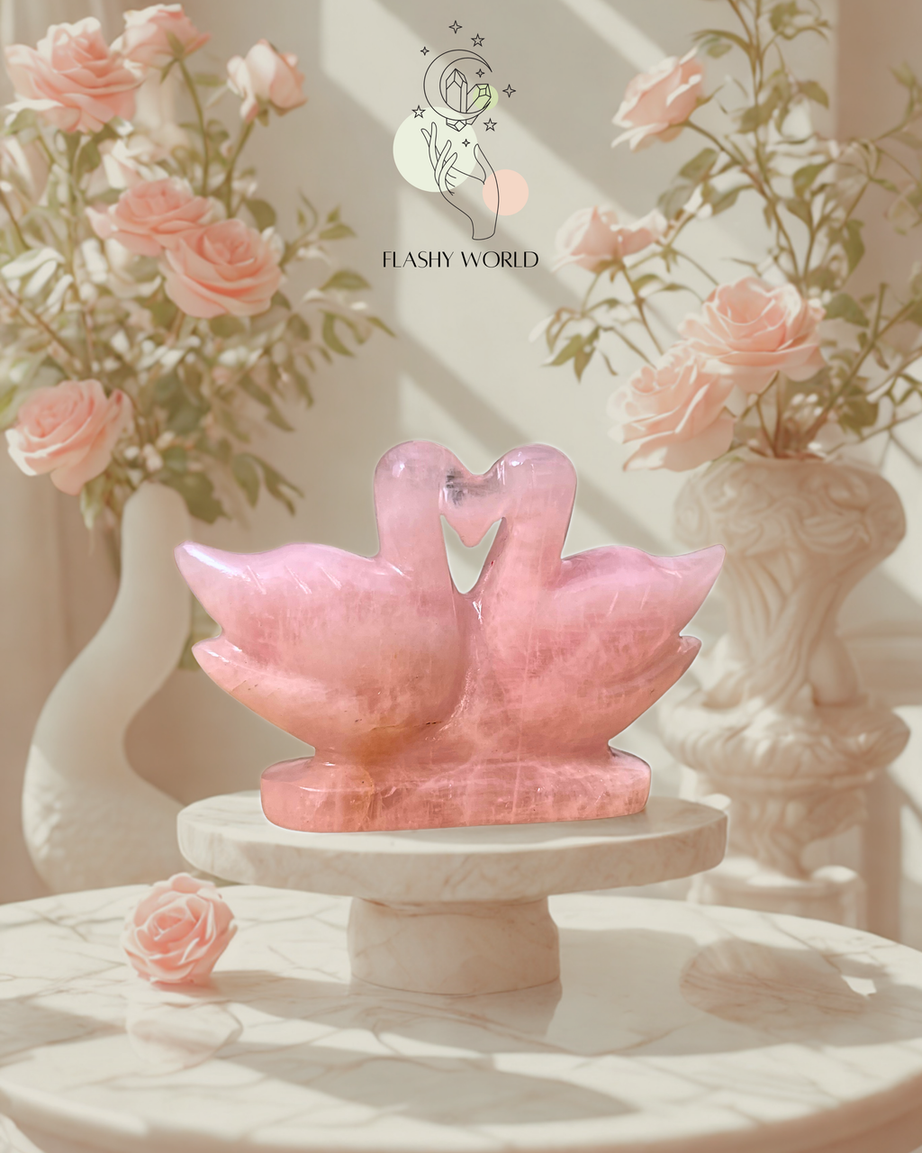 Rose Quartz Duck Pair | Hand Carved Love Crystal Decor for Bedroom & Home | Ideal Gift for Couples
