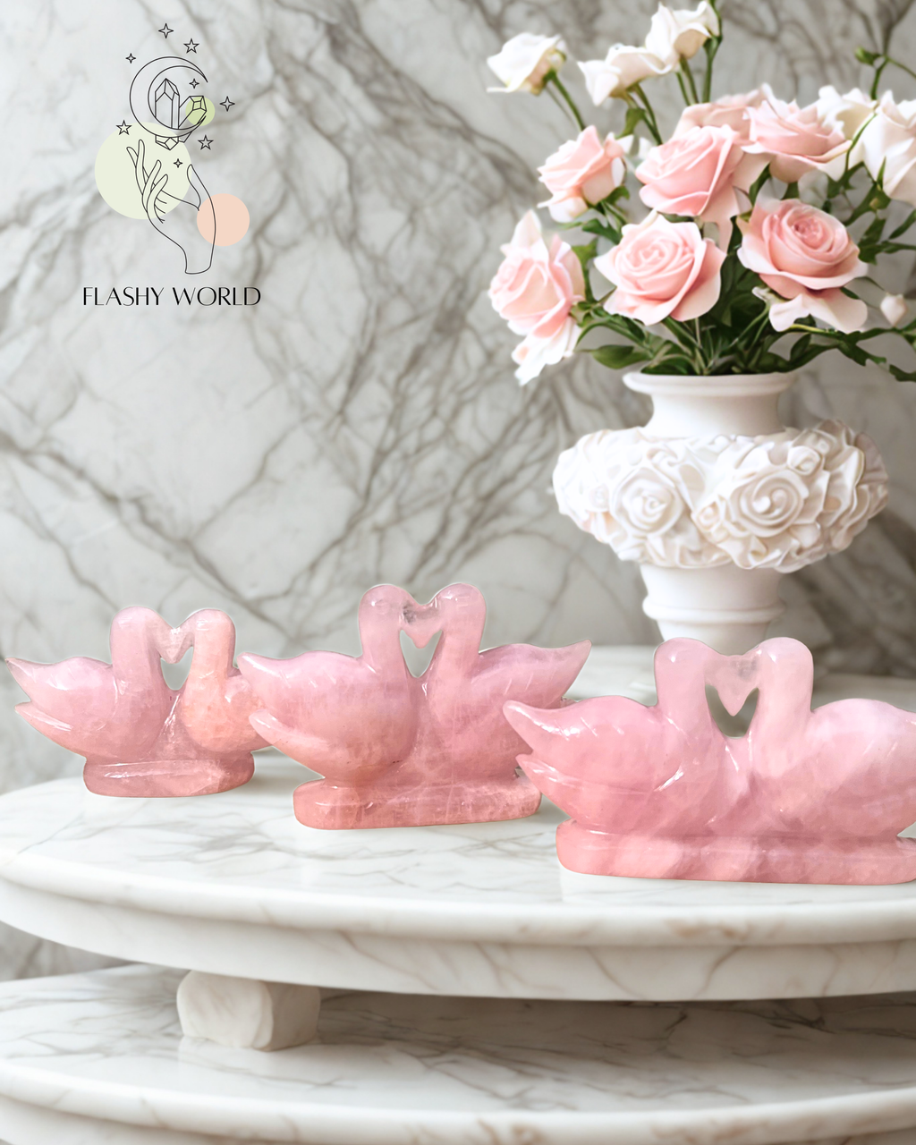 Rose Quartz Duck Pair | Hand Carved Love Crystal Decor for Bedroom & Home | Ideal Gift for Couples
