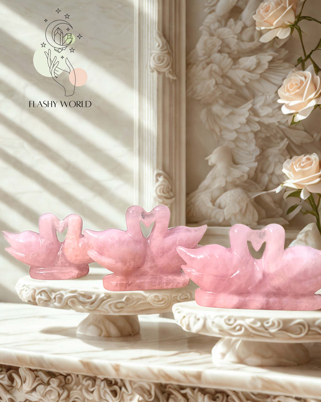 Rose Quartz Duck Pair | Hand Carved Love Crystal Decor for Bedroom & Home | Ideal Gift for Couples