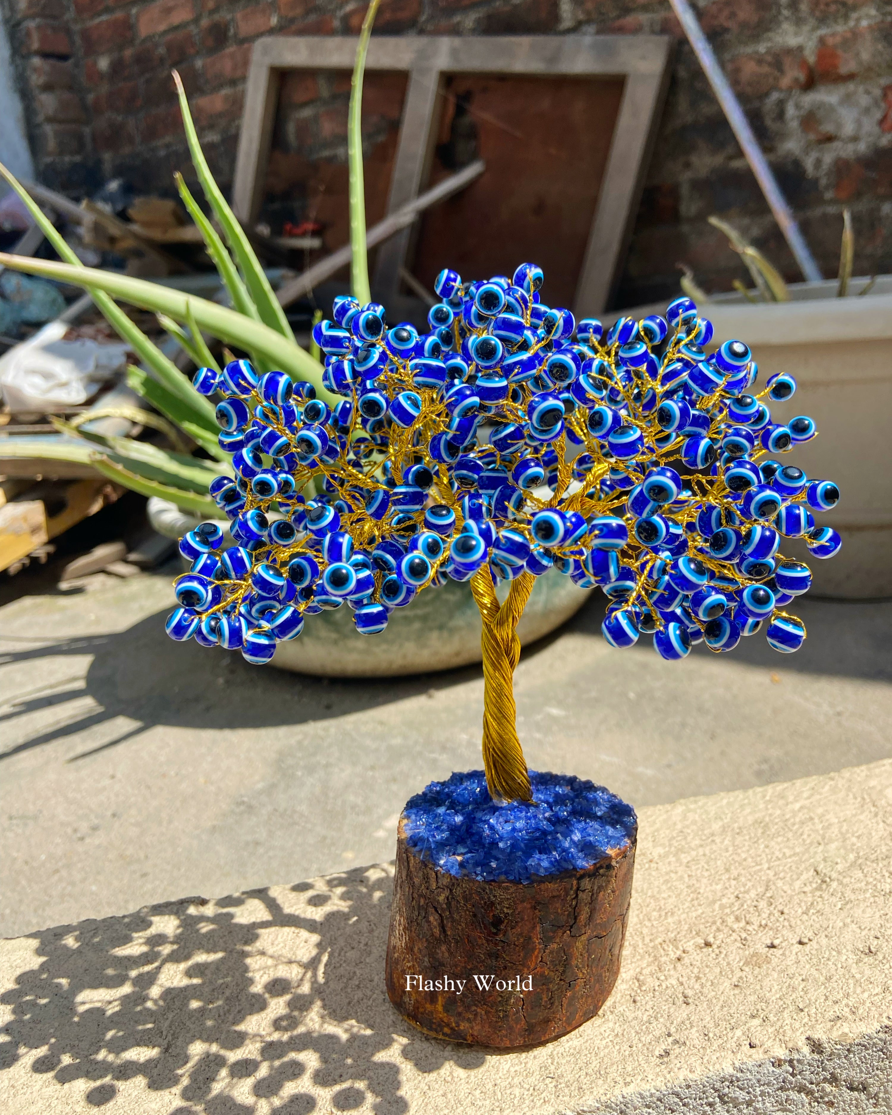 300 Beads Evil Eye Protection Tree with Wooden Base | Feng Shui Décor for Positive Energy, Luck & Gifting
