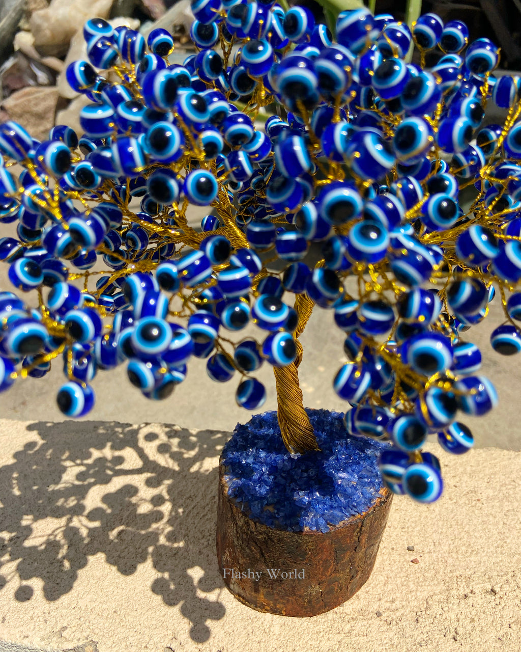 300 Beads Evil Eye Protection Tree with Wooden Base | Feng Shui Décor for Positive Energy, Luck & Gifting