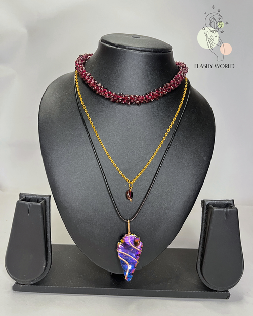 3-in-1 Garnet Choker Necklace Set with Aura Arrow Pendant | Handmade Crystal Jewelry for Women