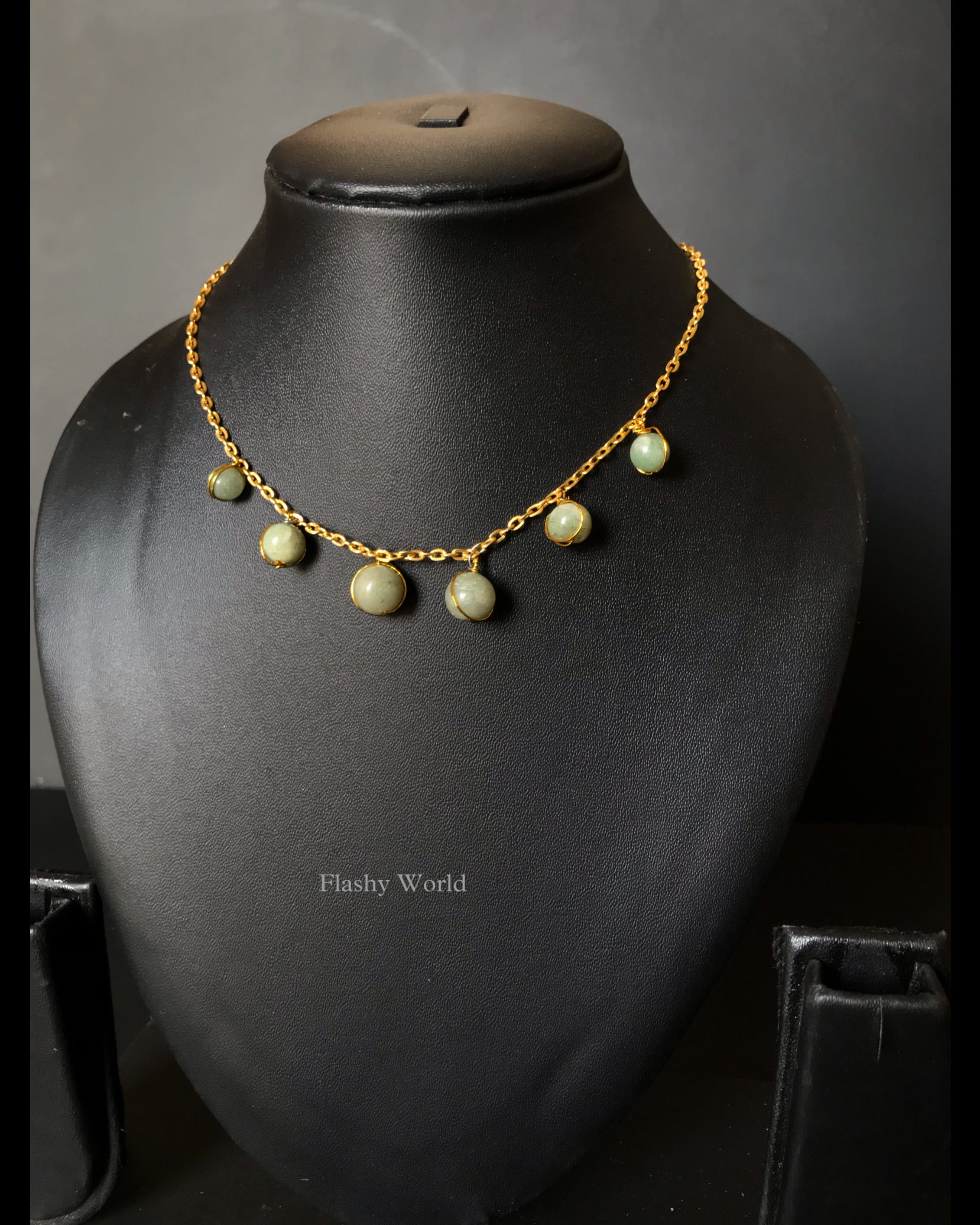 Handmade Green Aventurine Minimal Necklace | Golden Wire-Wrapped Crystal Pendant | Lifetime Non-Tarnish Golden Chain