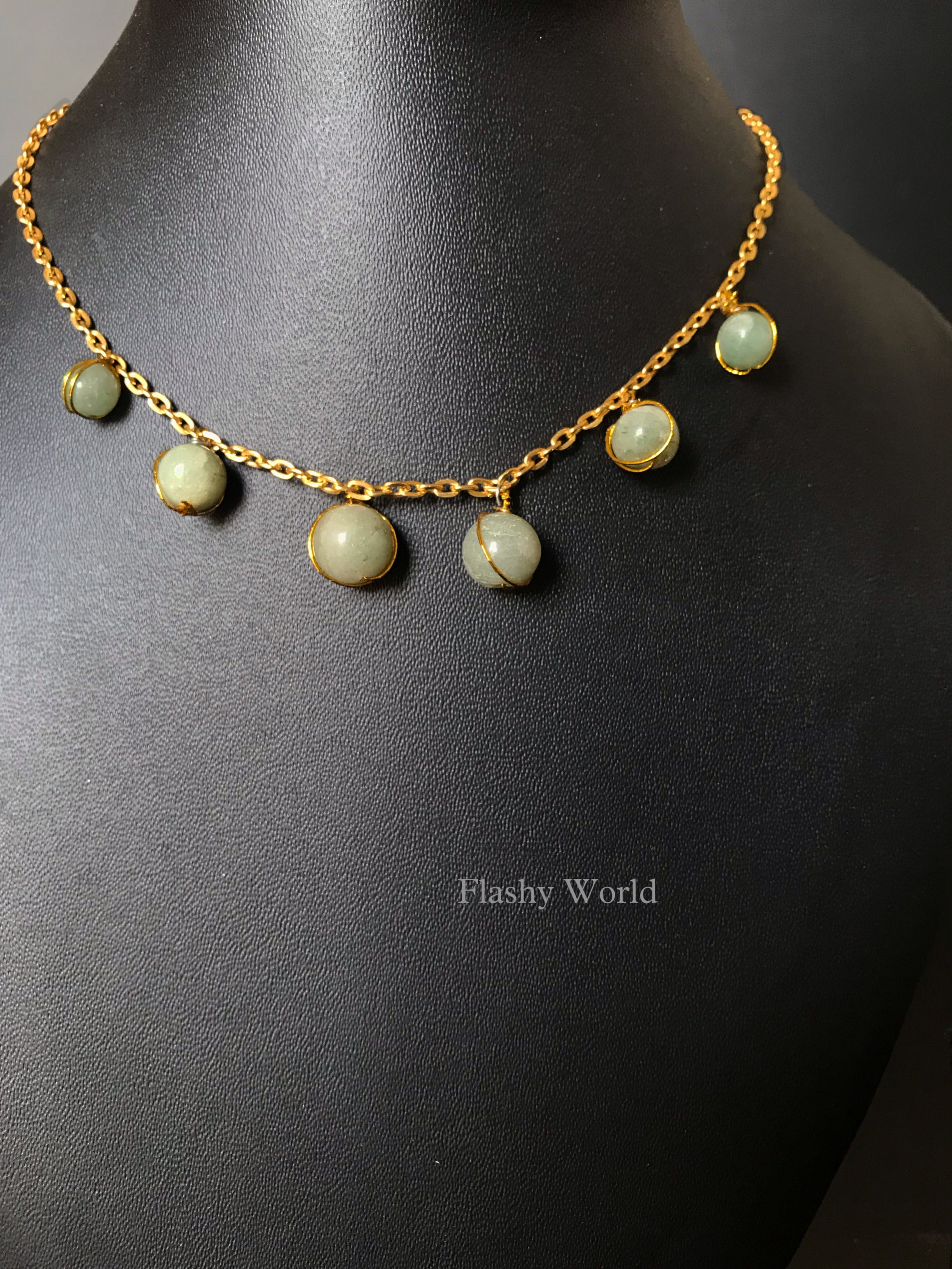 Handmade Green Aventurine Minimal Necklace | Golden Wire-Wrapped Crystal Pendant | Lifetime Non-Tarnish Golden Chain