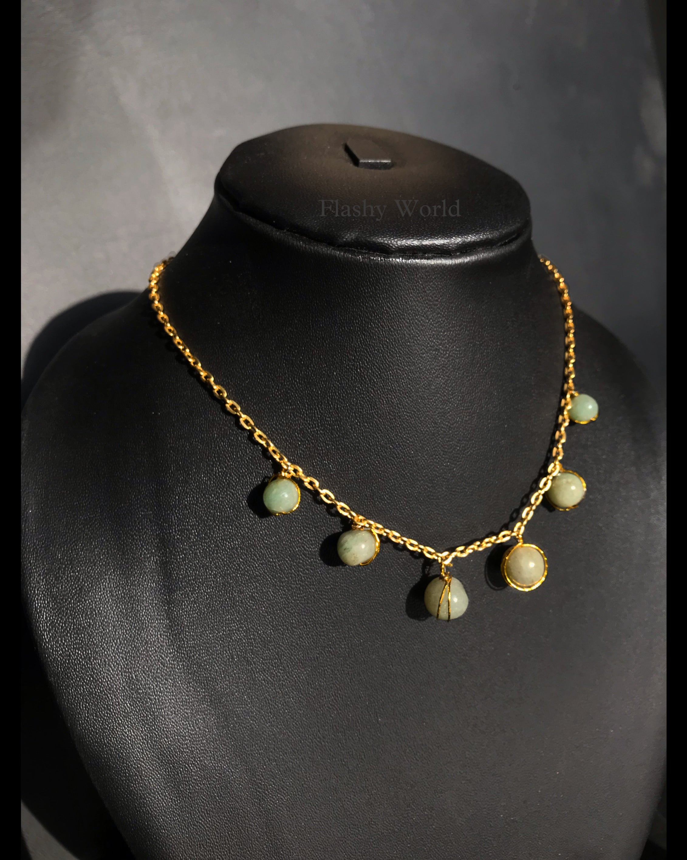 Handmade Green Aventurine Minimal Necklace | Golden Wire-Wrapped Crystal Pendant | Lifetime Non-Tarnish Golden Chain