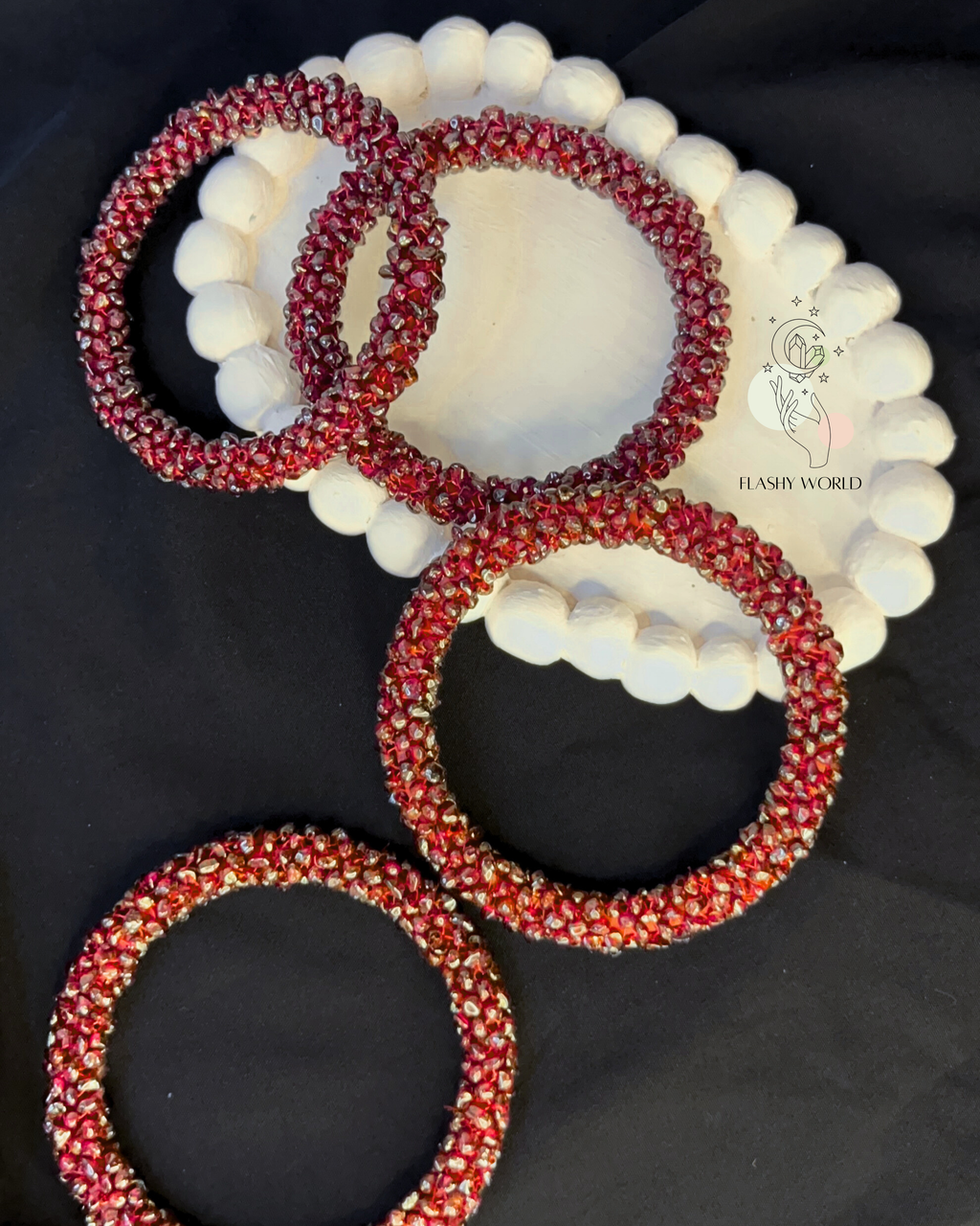 Handmade Garnet Chip Beaded Bangle | Natural Red Garnet Crystal Bracelet | Traditional & Everyday Wear | One Piece