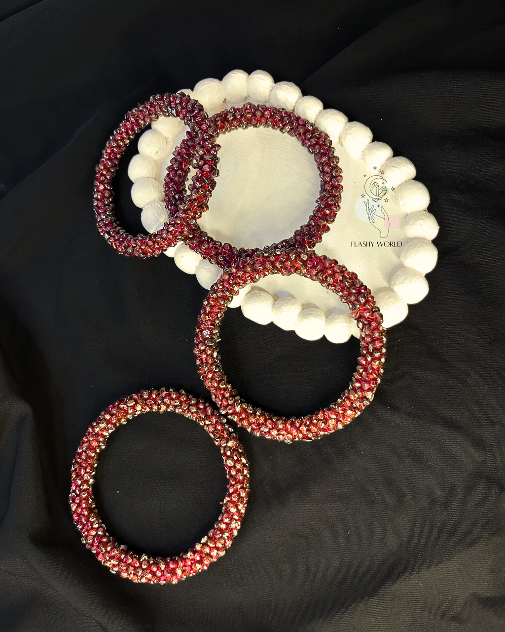 Handmade Garnet Chip Beaded Bangle | Natural Red Garnet Crystal Bracelet | Traditional & Everyday Wear | One Piece