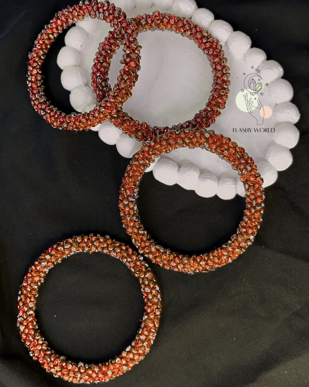 Handmade Garnet Chip Beaded Bangle | Natural Red Garnet Crystal Bracelet | Traditional & Everyday Wear | One Piece