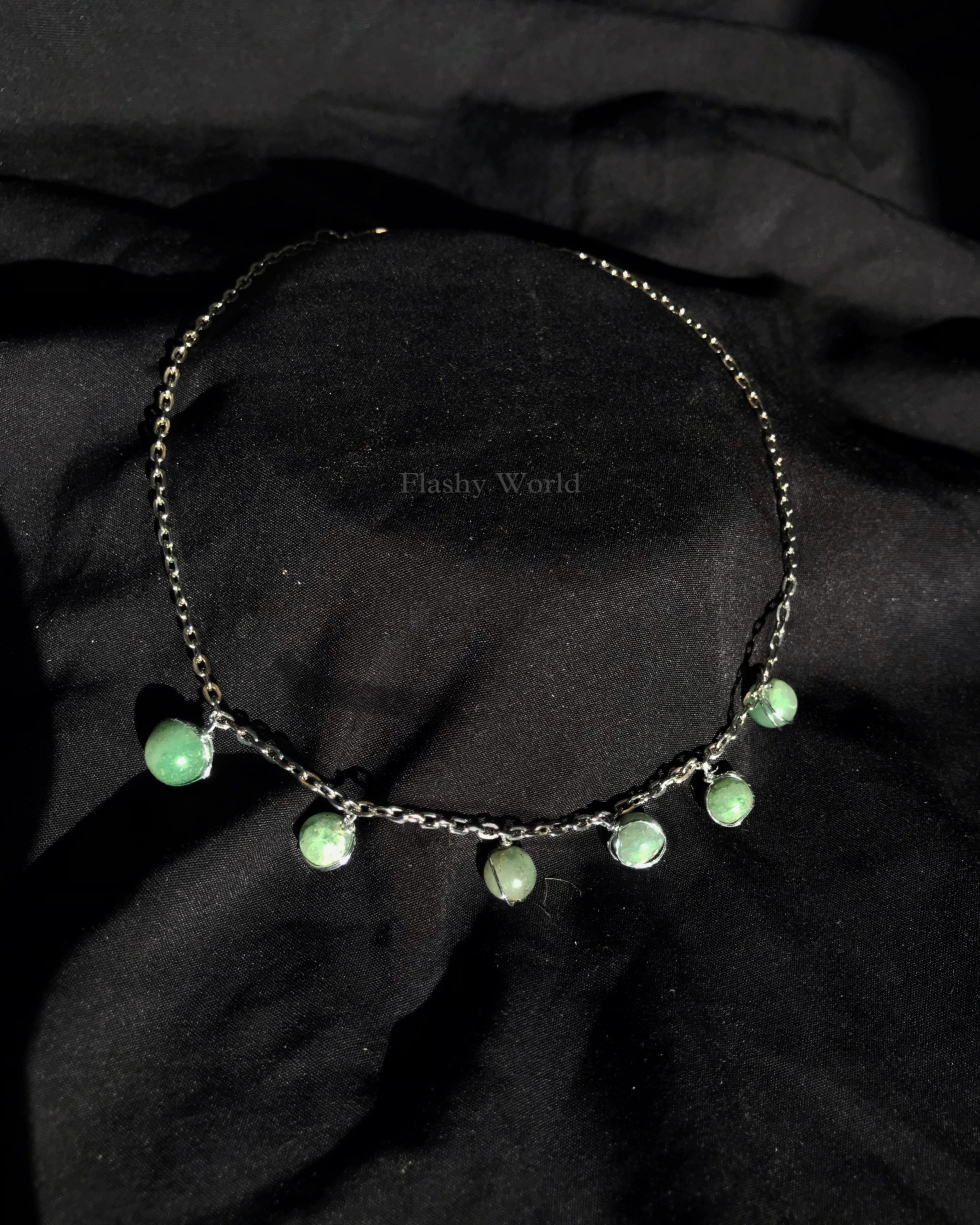 Handmade Green Aventurine Minimal Necklace | Silver Wire-Wrapped Crystal beads| Natural Aventurine Necklace for Luck & Positivity