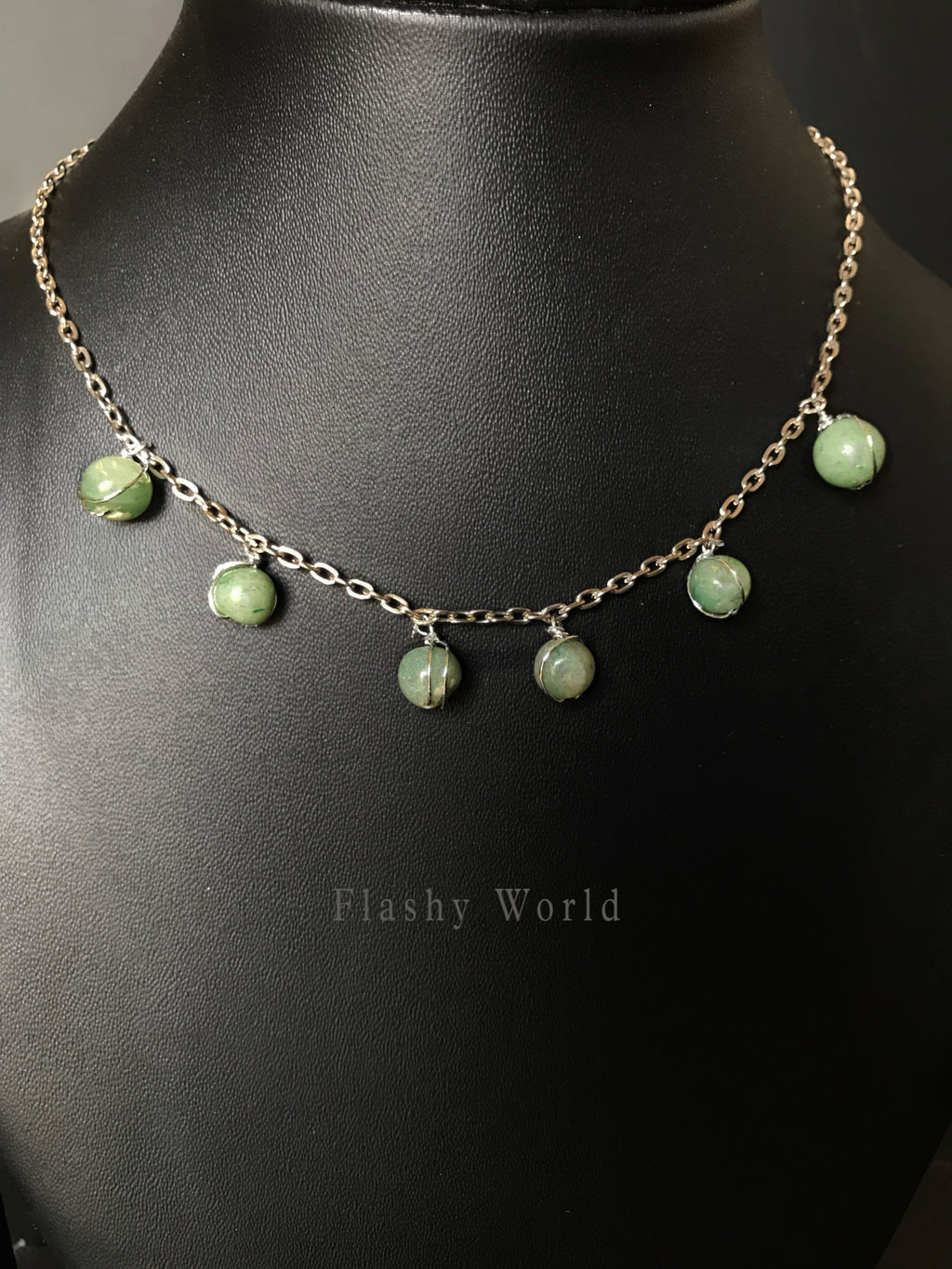 Handmade Green Aventurine Minimal Necklace | Silver Wire-Wrapped Crystal beads| Natural Aventurine Necklace for Luck & Positivity