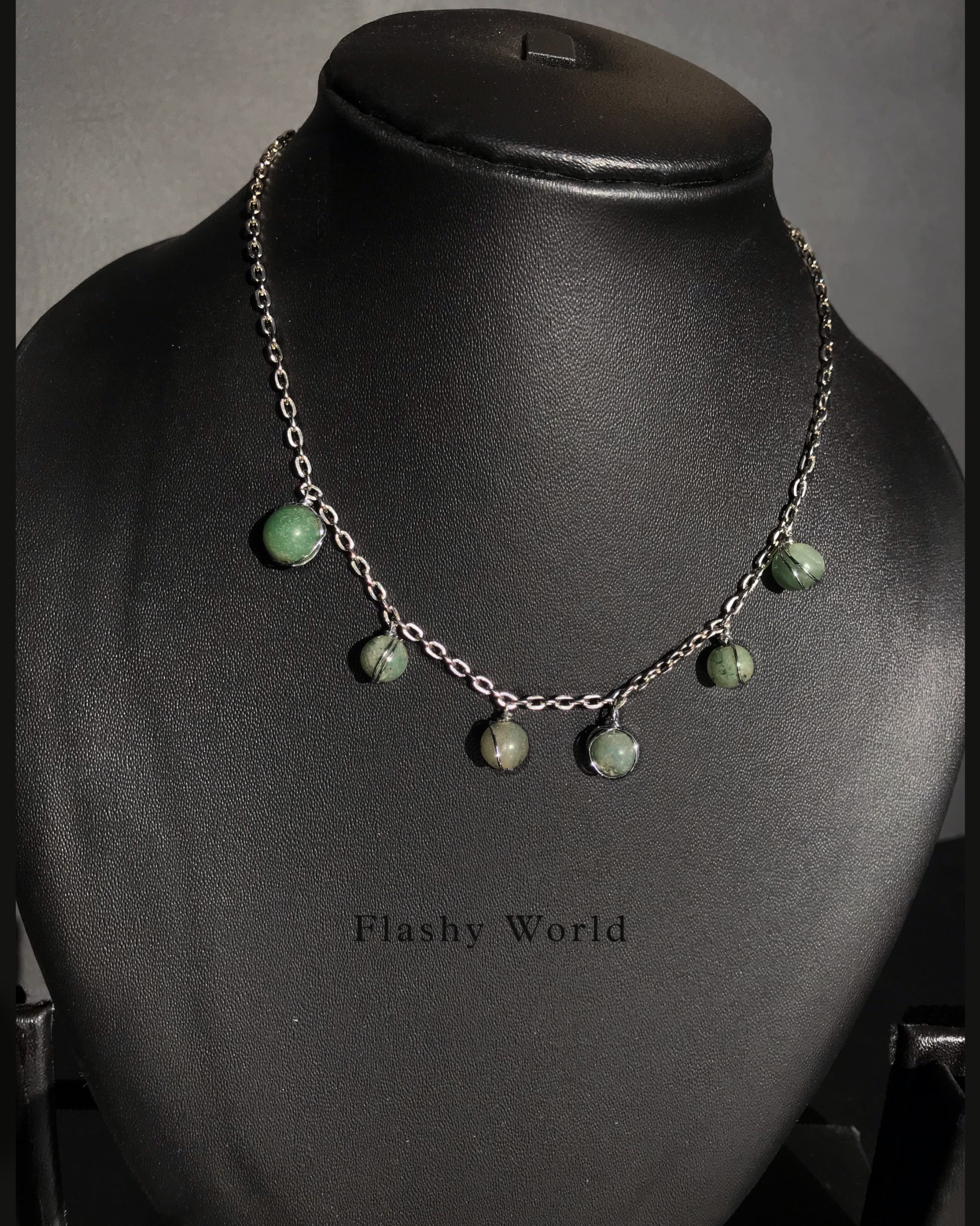 Handmade Green Aventurine Minimal Necklace | Silver Wire-Wrapped Crystal beads| Natural Aventurine Necklace for Luck & Positivity