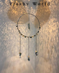 Silver Moon Green Jade & Aventurine Crystal Sun Catcher – Handmade Wire Wrapped Pencil Hanger with Rainbow Prism Beads & Boho Home Décor
