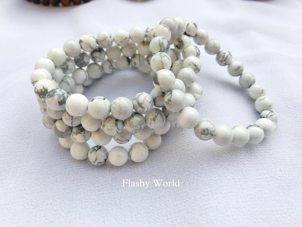 Handmade Howlite 8mm Beaded Bracelet | Unisex Natural Stone Bracelet for Calm, Stress Relief & Peace