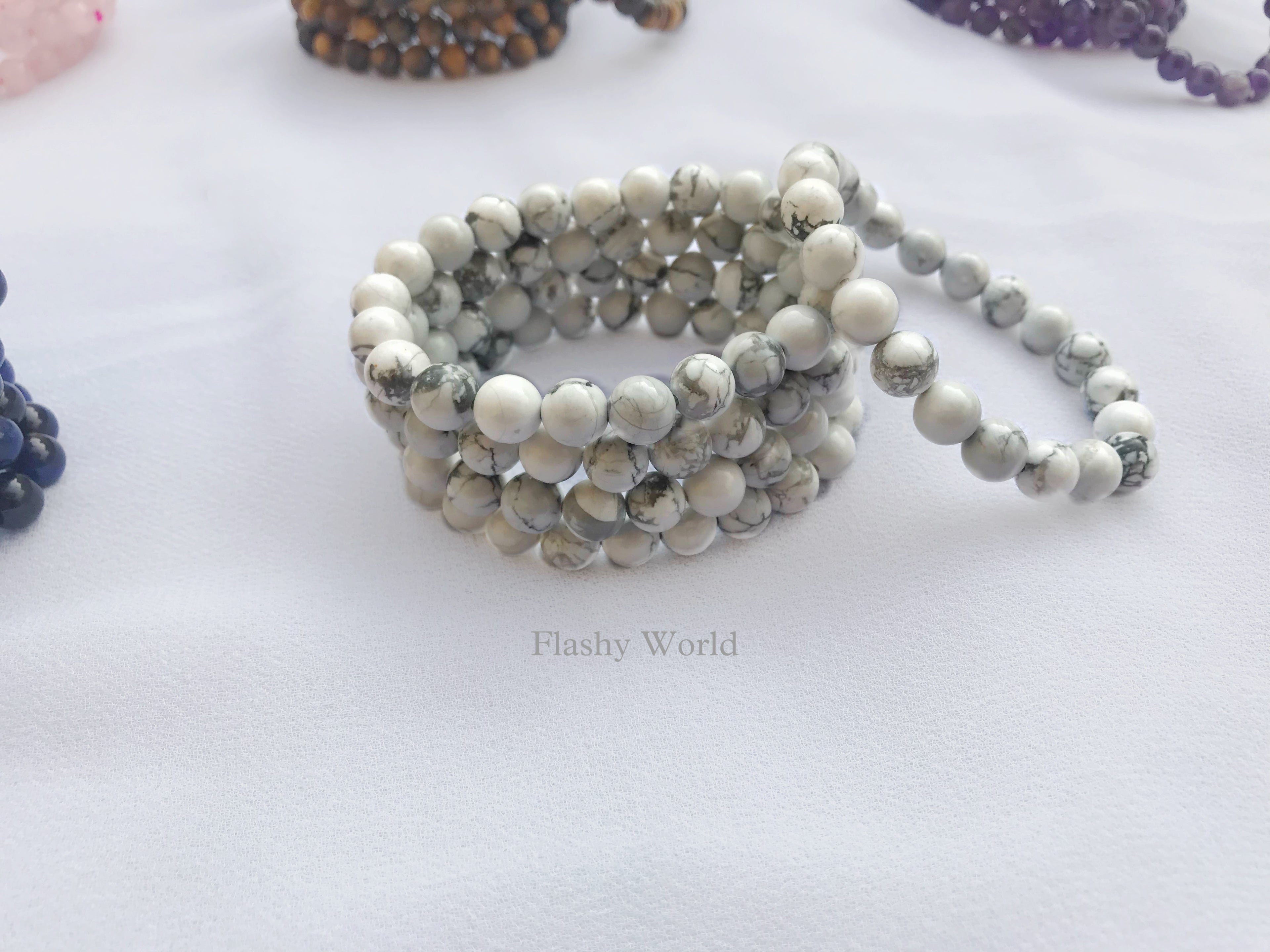 Handmade Howlite 8mm Beaded Bracelet | Unisex Natural Stone Bracelet for Calm, Stress Relief & Peace