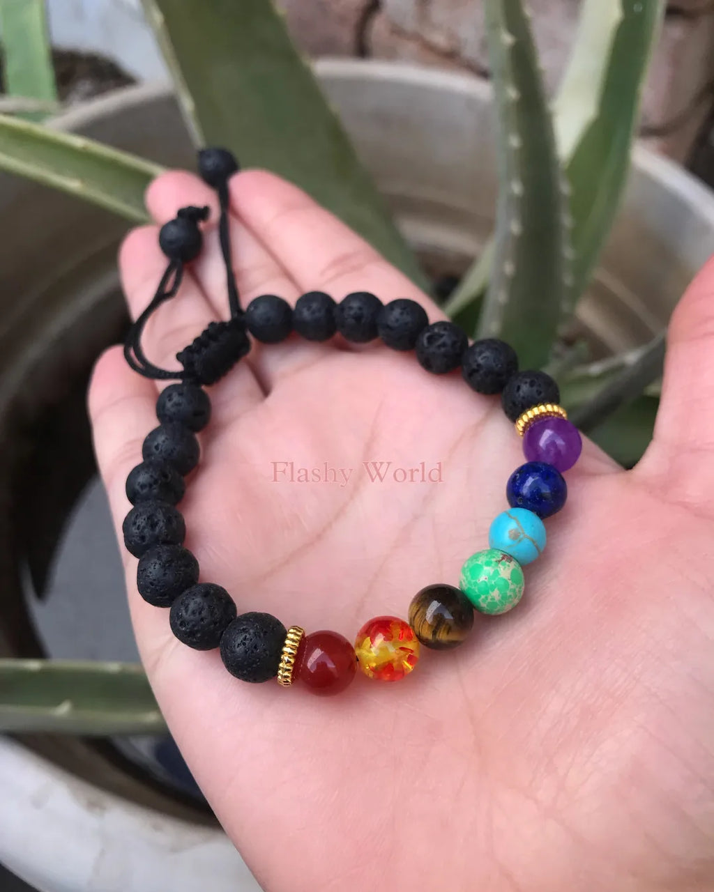 7 Chakra Healing Bracelet with Lava Stones – Adjustable Threaded Energy Balancing Bracelet