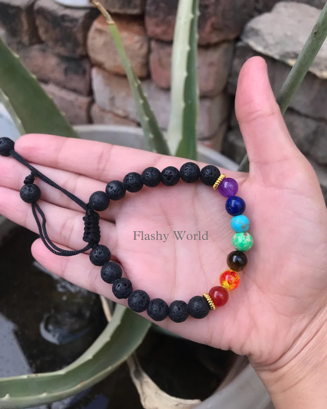 7 Chakra Healing Bracelet with Lava Stones – Adjustable Threaded Energy Balancing Bracelet