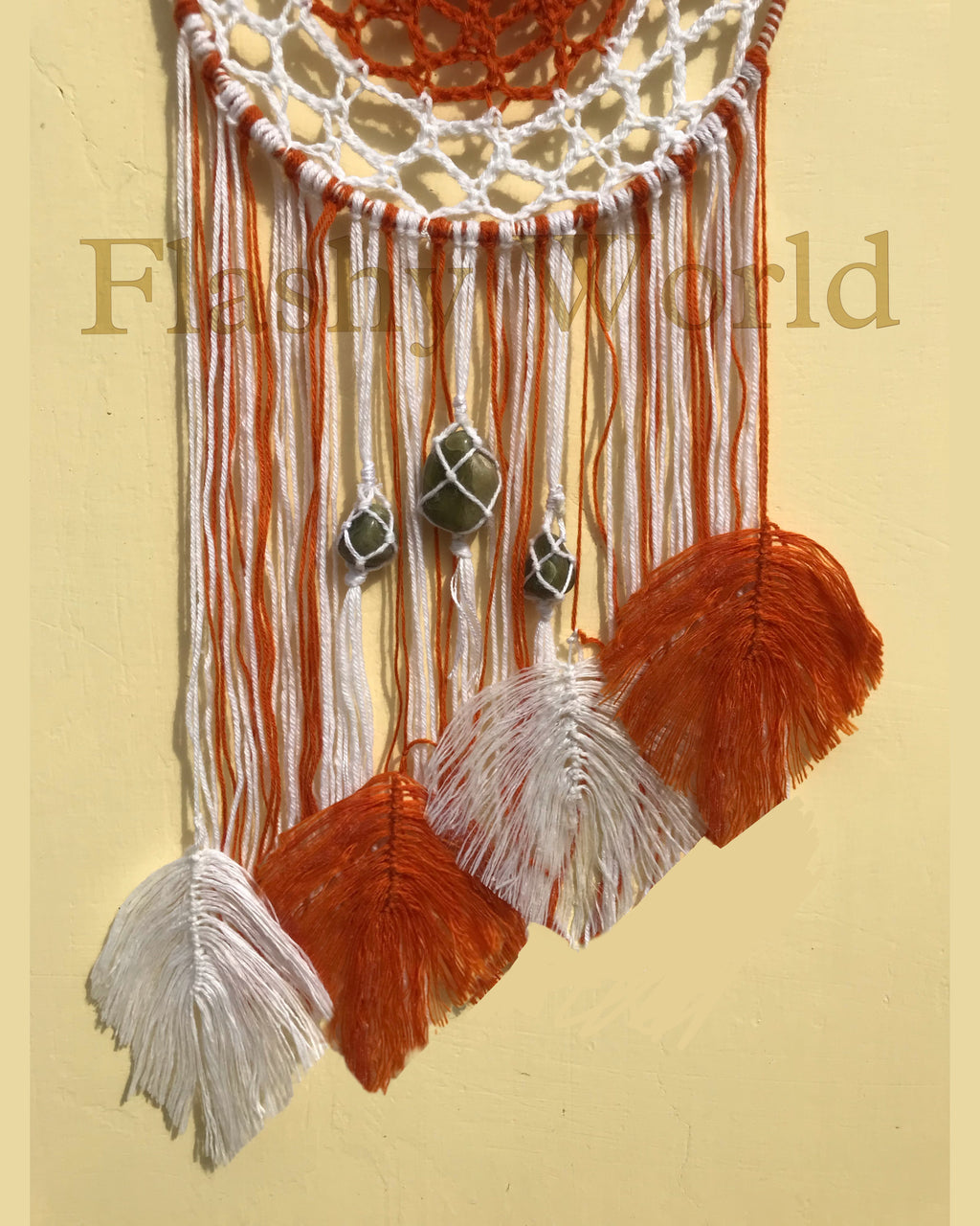 Handmade Crochet Wall Hanger with Green Aventurine Crystal – Boho Home Décor with Wrapped Tumble Stone for Positive Energy & Gifting