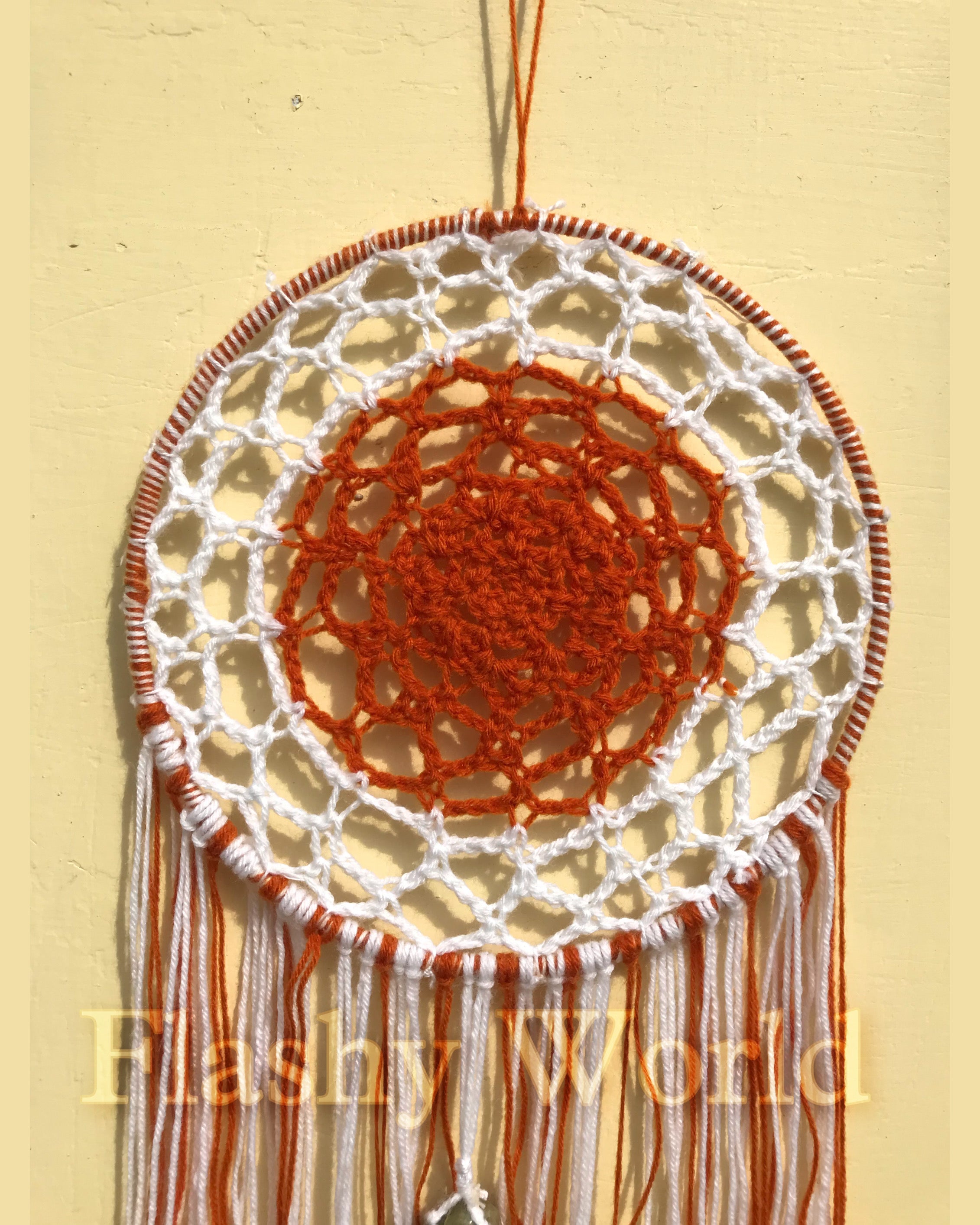 Handmade Crochet Wall Hanger with Green Aventurine Crystal – Boho Home Décor with Wrapped Tumble Stone for Positive Energy & Gifting